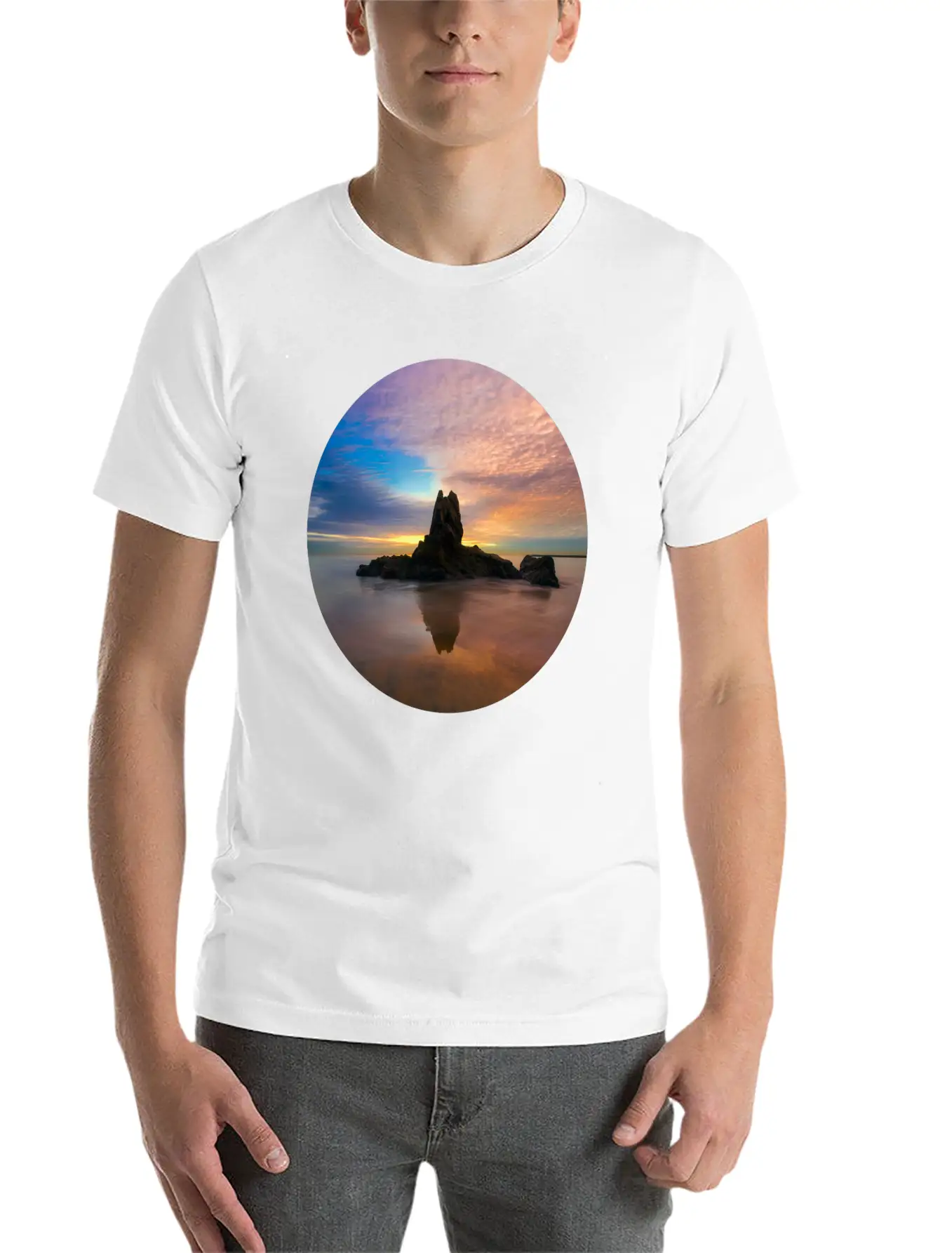 Mountain Water Sunset Basic Graphic T-Shirt – Daily Comfort In Soft Cotton