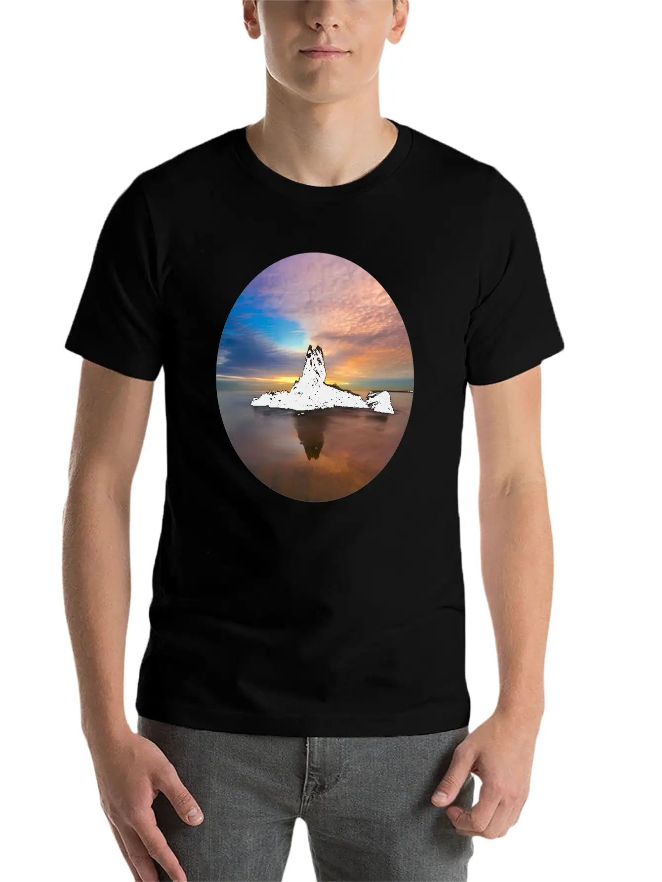Mountain Water Sunset Basic Graphic T-Shirt – Daily Comfort In Soft Cotton