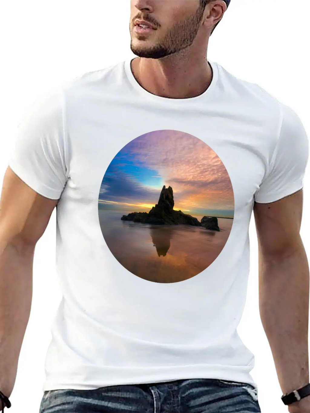 Mountain Water Sunset Basic Graphic T-Shirt – Daily Comfort In Soft Cotton