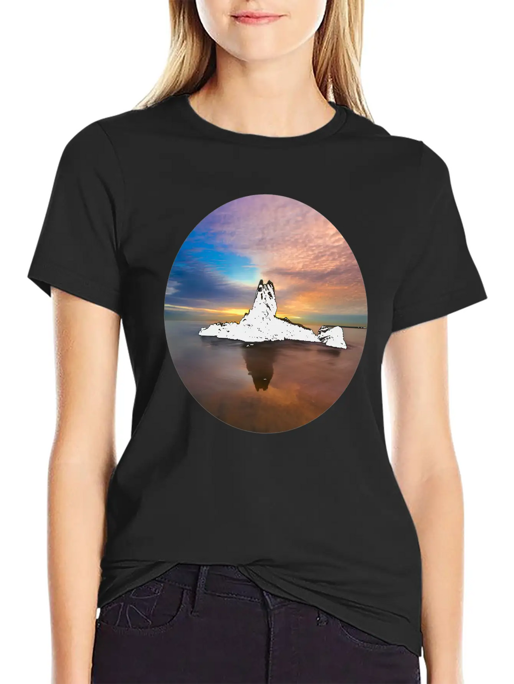 Mountain Water Sunset Basic Graphic T-Shirt – Daily Comfort In Soft Cotton