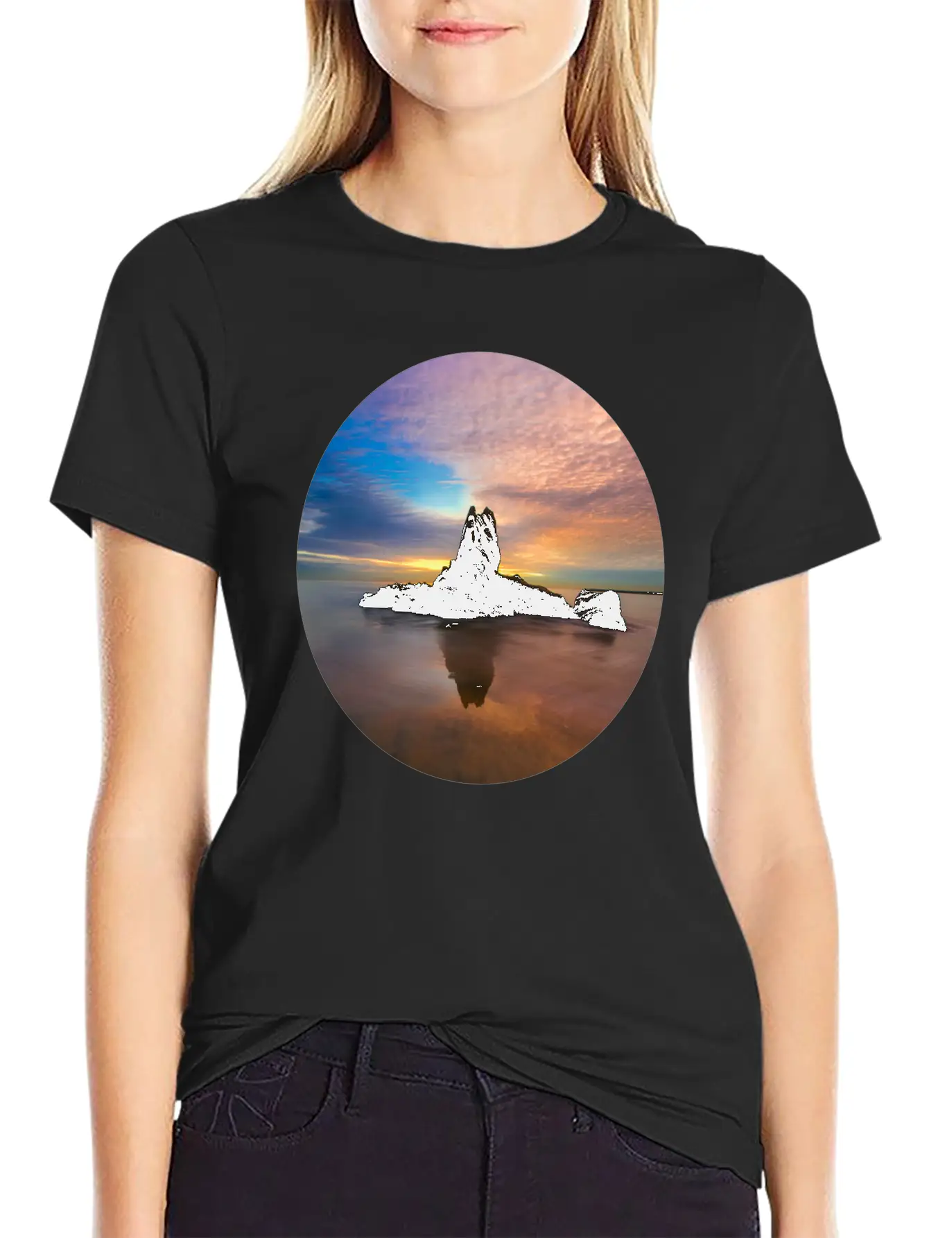 Mountain Water Sunset Basic Graphic T-Shirt – Daily Comfort In Soft Cotton