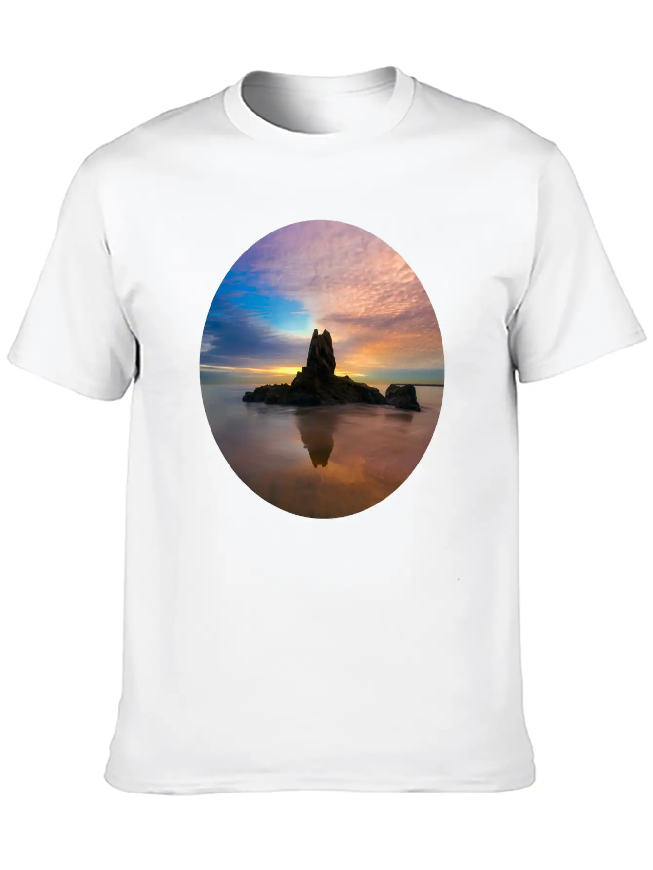 Mountain Water Sunset Basic Graphic T-Shirt – Daily Comfort In Soft Cotton