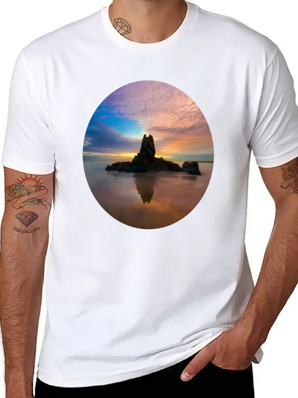 Mountain Water Sunset Basic Graphic T-Shirt – Daily Comfort In Soft Cotton