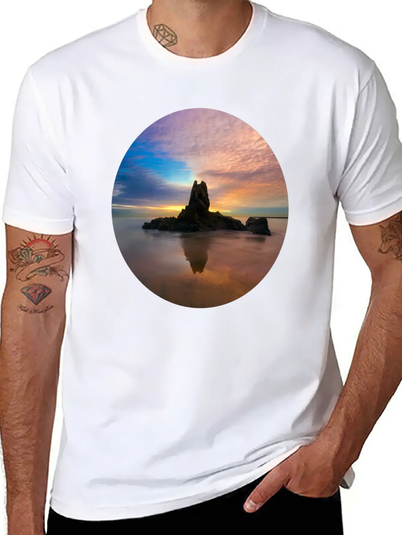 Mountain Water Sunset Basic Graphic T-Shirt – Daily Comfort In Soft Cotton