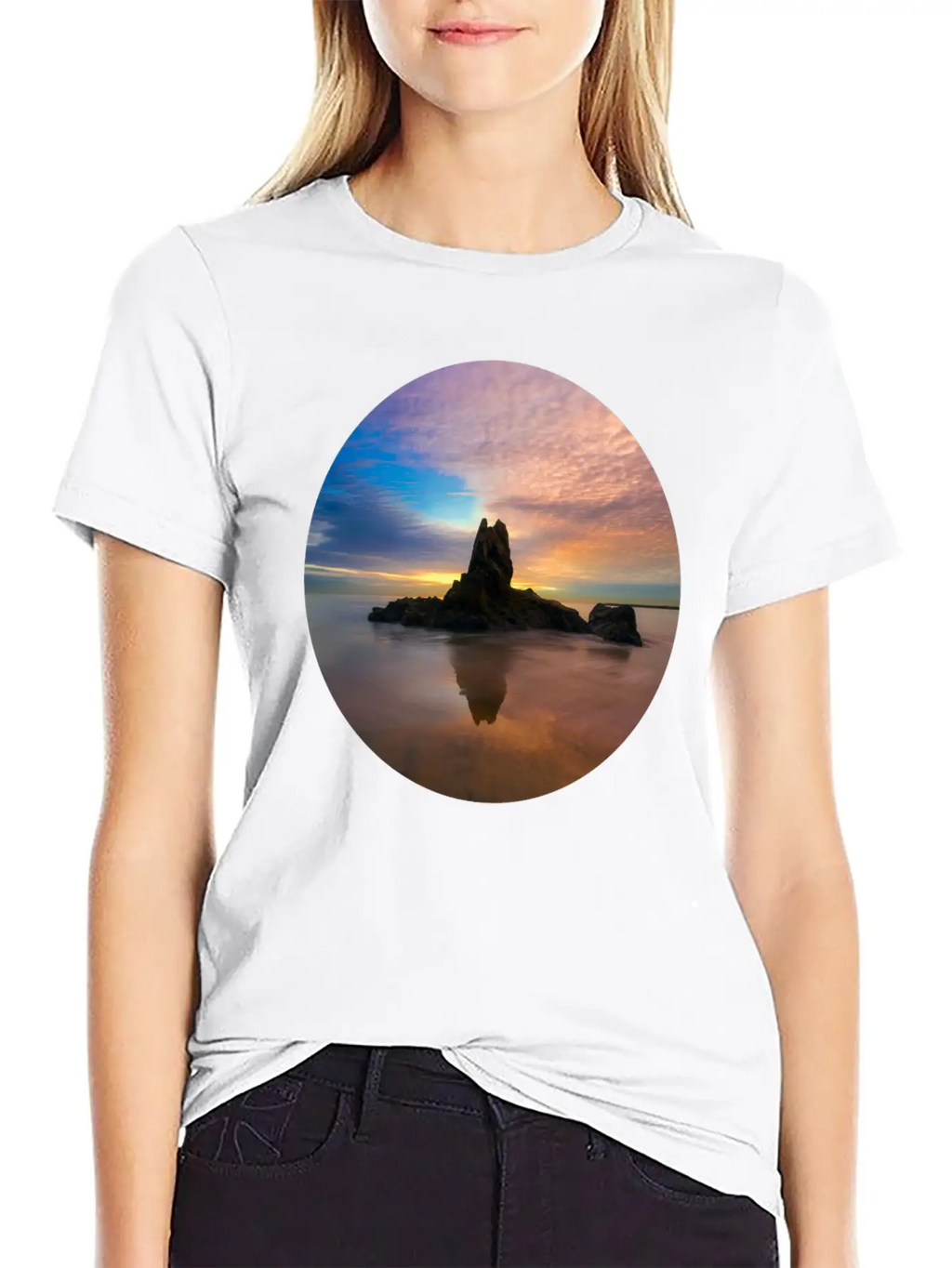 Mountain Water Sunset Basic Graphic T-Shirt – Daily Comfort In Soft Cotton