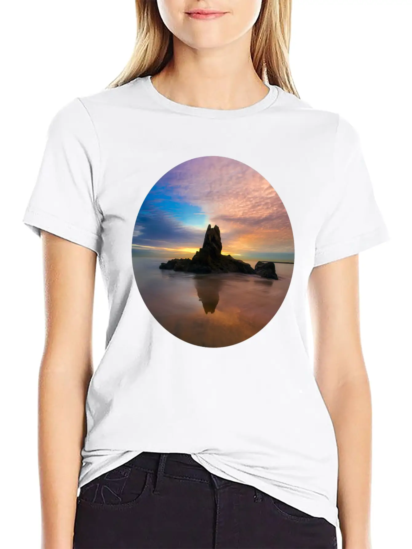Mountain Water Sunset Basic Graphic T-Shirt – Daily Comfort In Soft Cotton