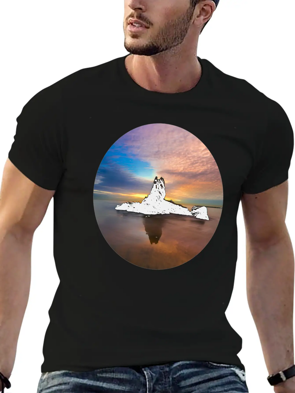 Mountain Water Sunset Basic Graphic T-Shirt – Daily Comfort In Soft Cotton