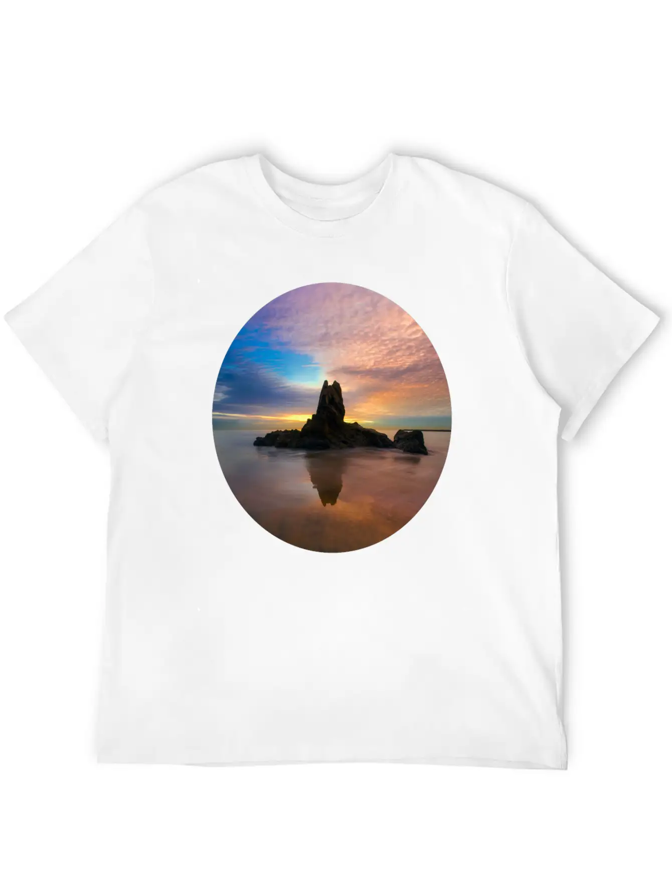 Mountain Water Sunset Basic Graphic T-Shirt – Daily Comfort In Soft Cotton