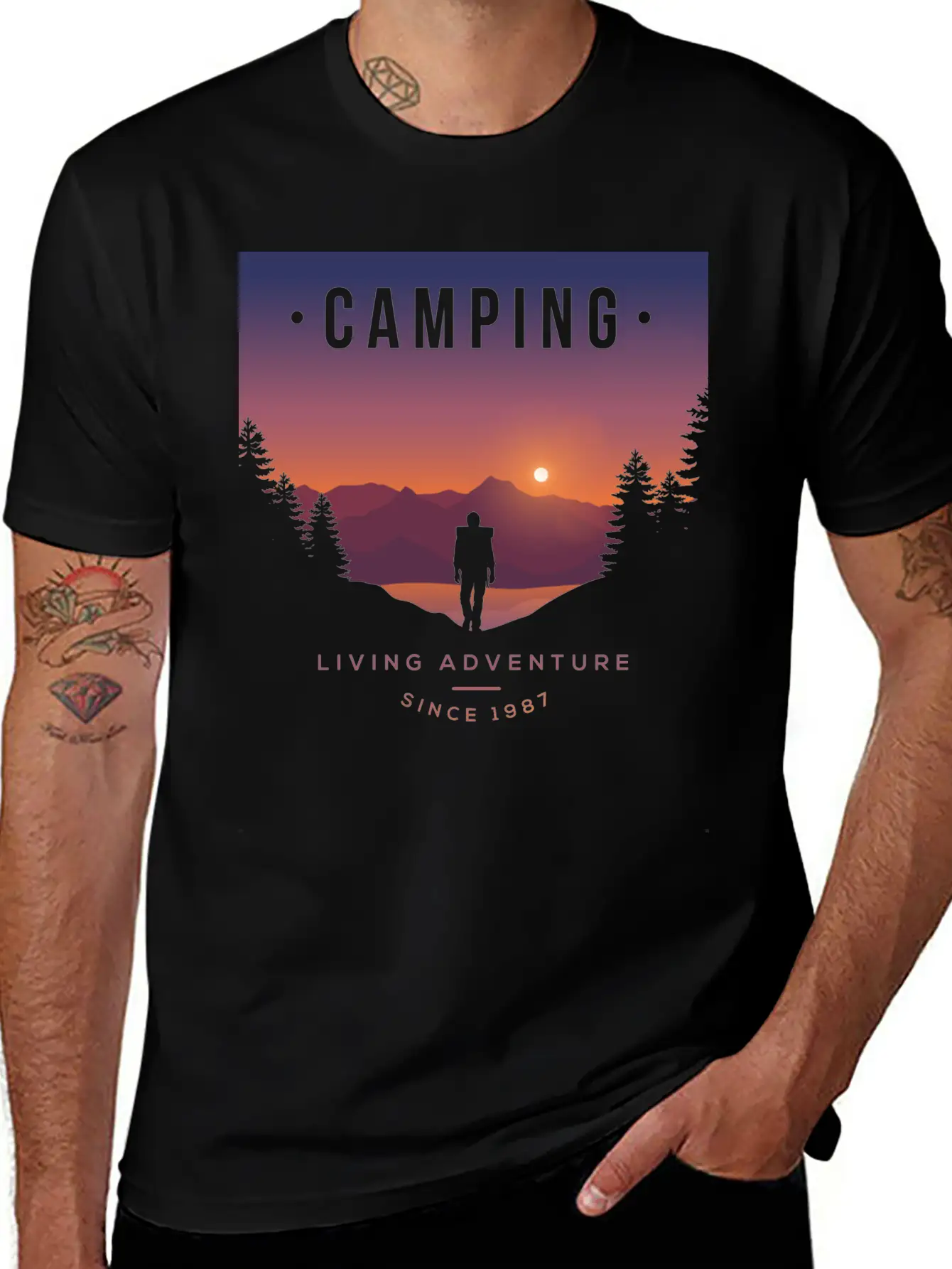 Mountains, Camping, Living Adventure Classic Cotton Tee – Unisex Comfort For Any Season