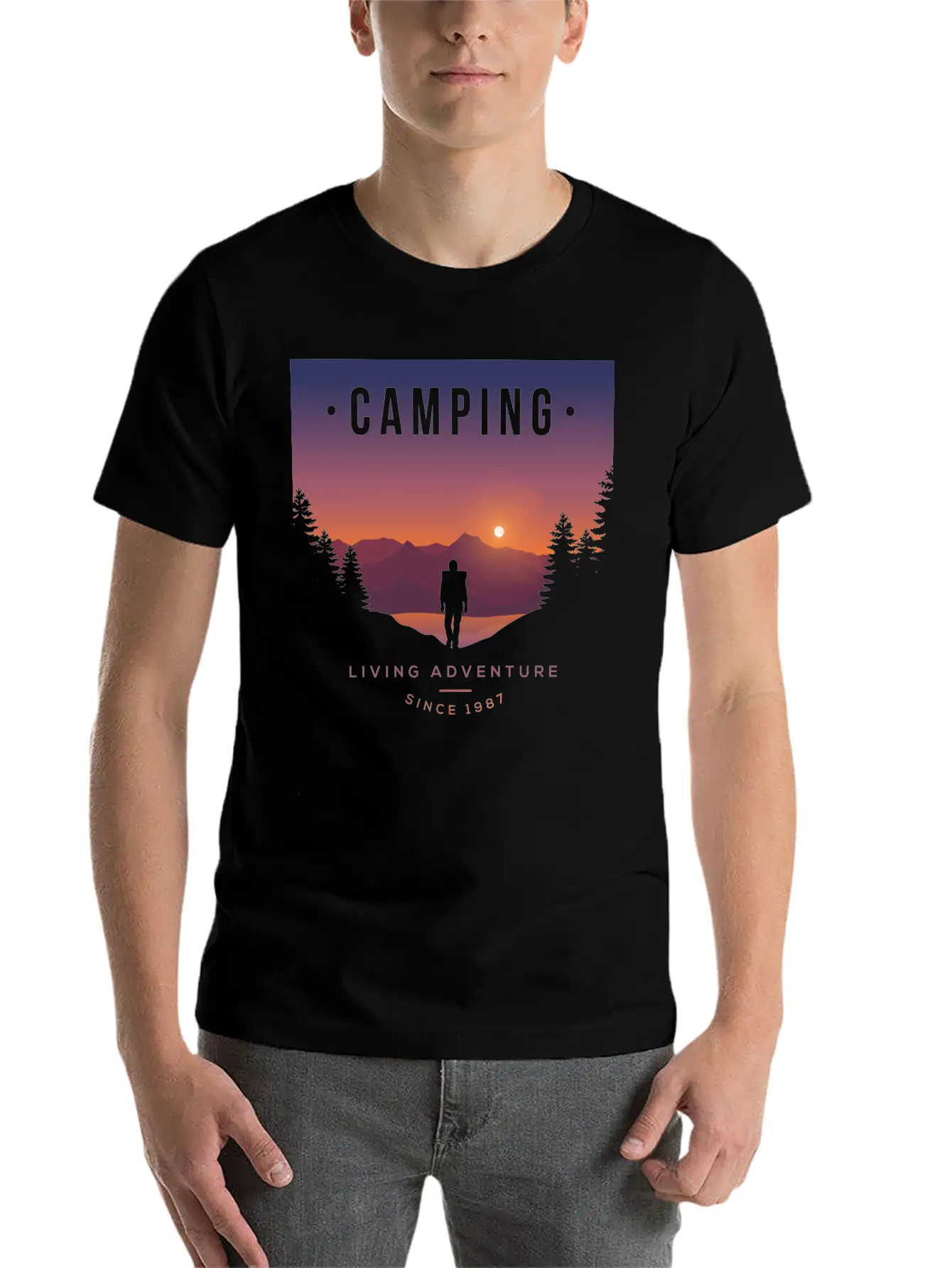 Mountains, Camping, Living Adventure Classic Cotton Tee – Unisex Comfort For Any Season
