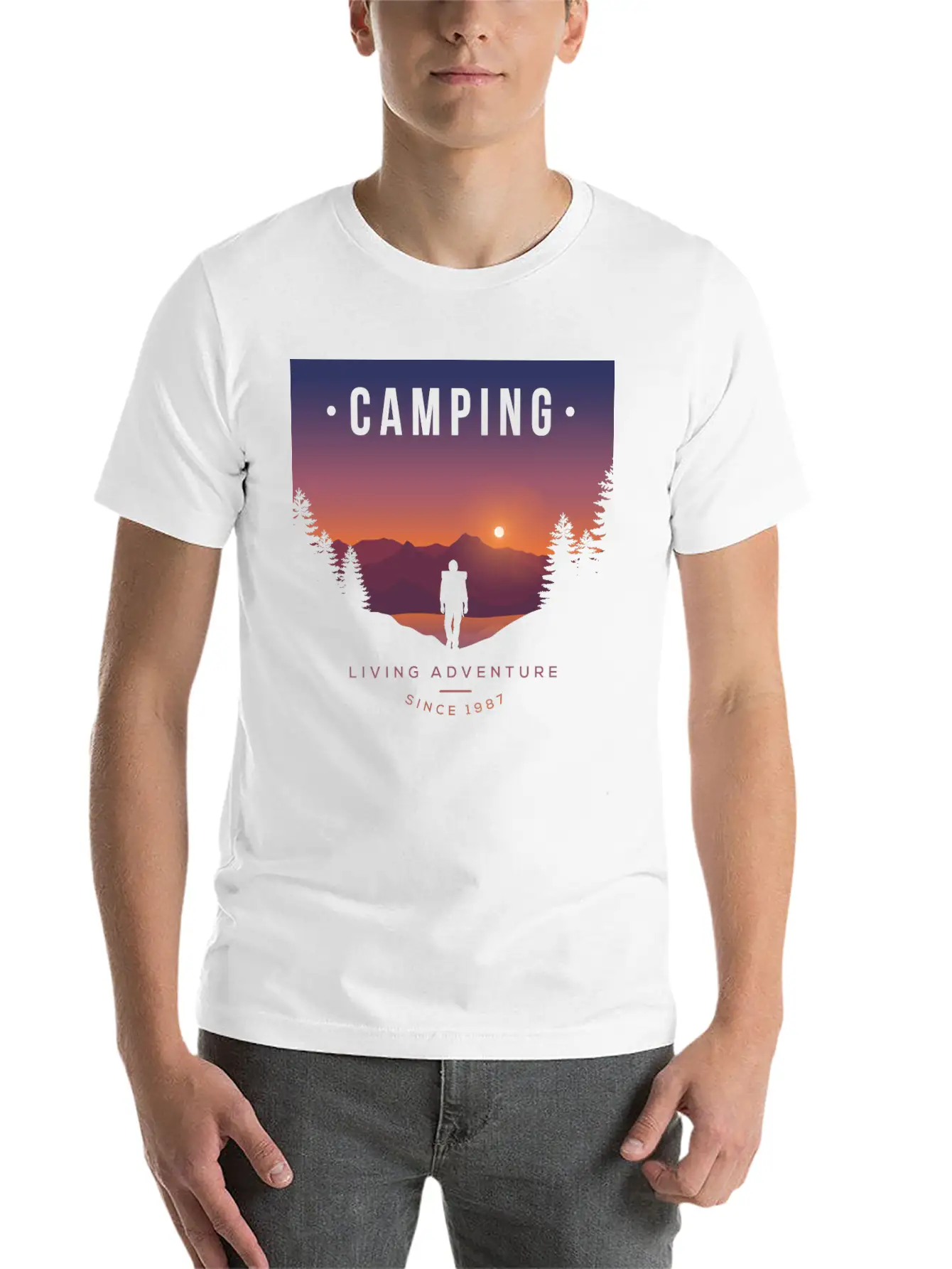 Mountains, Camping, Living Adventure Classic Cotton Tee – Unisex Comfort For Any Season