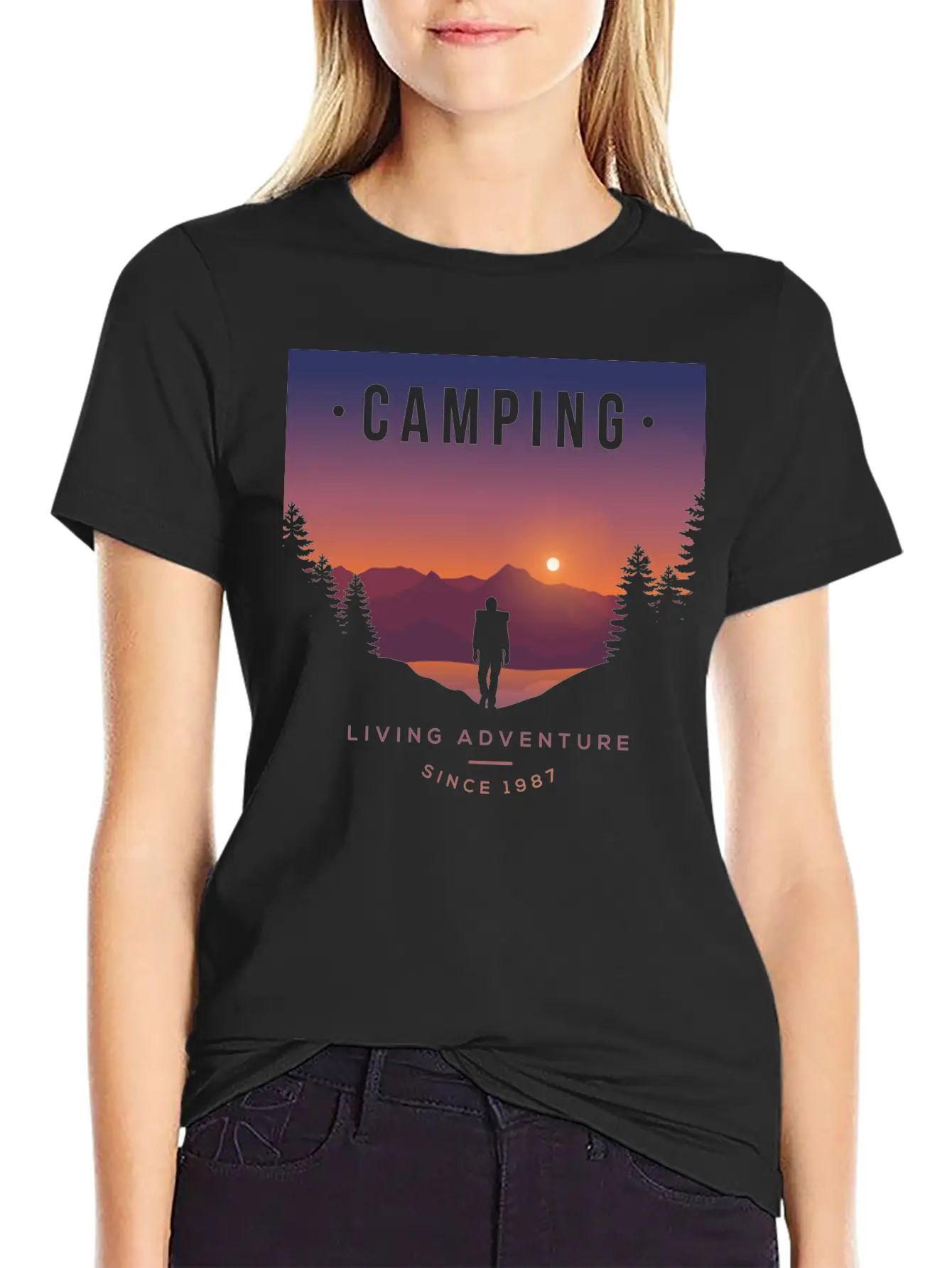 Mountains, Camping, Living Adventure Classic Cotton Tee – Unisex Comfort For Any Season