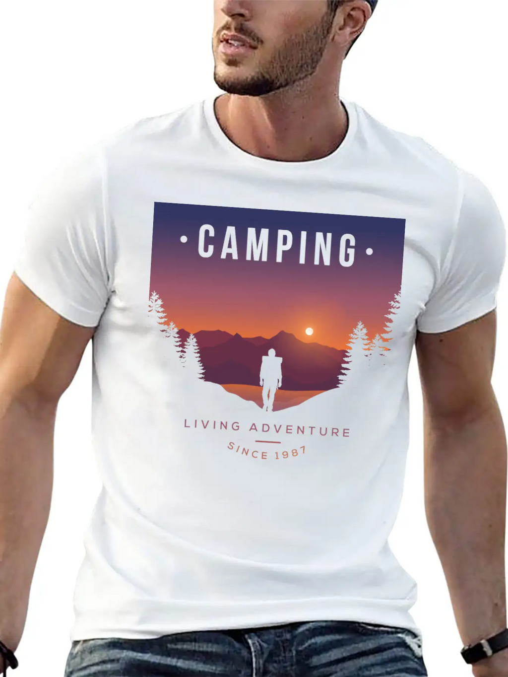 Mountains, Camping, Living Adventure Classic Cotton Tee – Unisex Comfort For Any Season