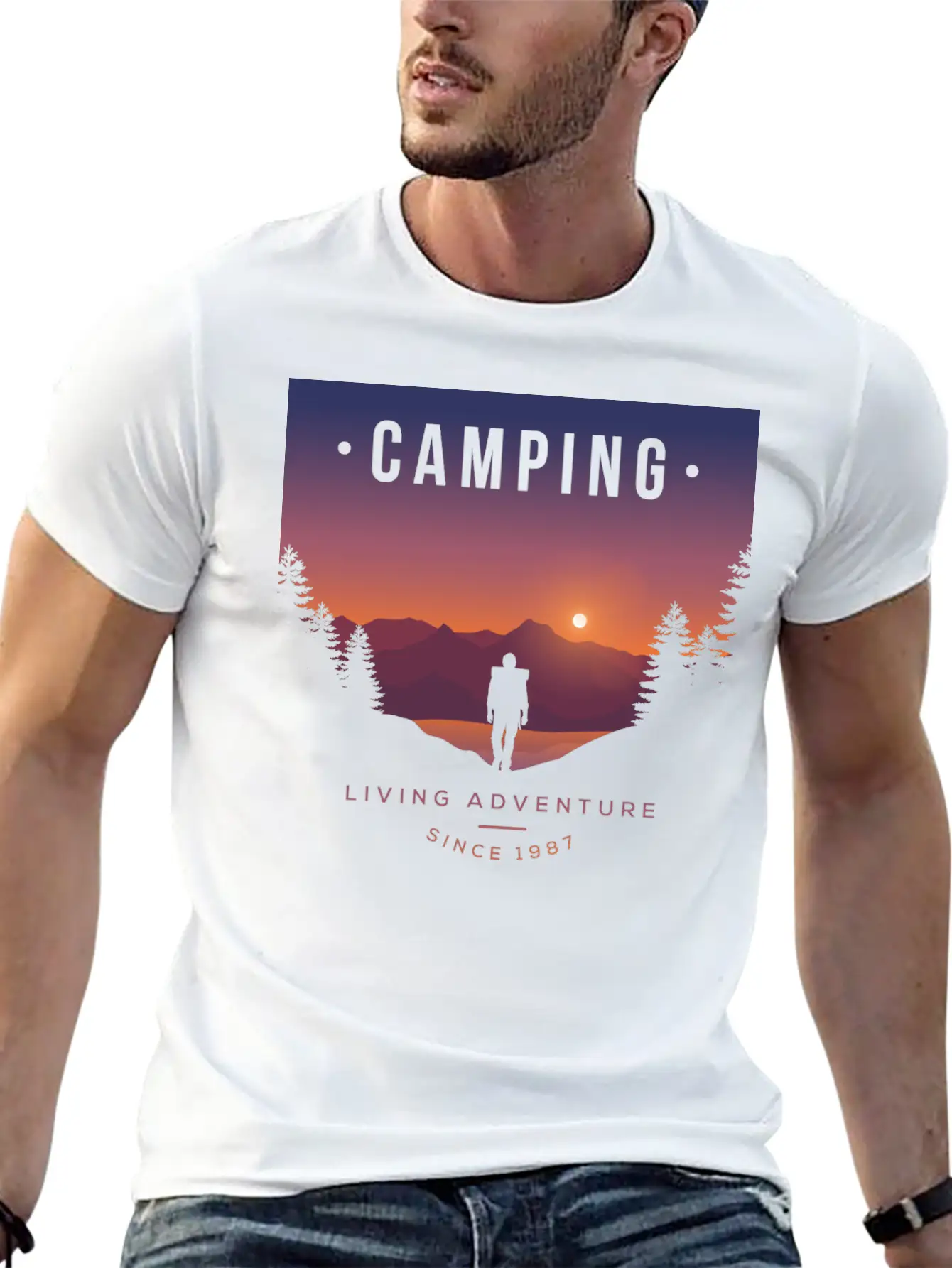 Mountains, Camping, Living Adventure Classic Cotton Tee – Unisex Comfort For Any Season