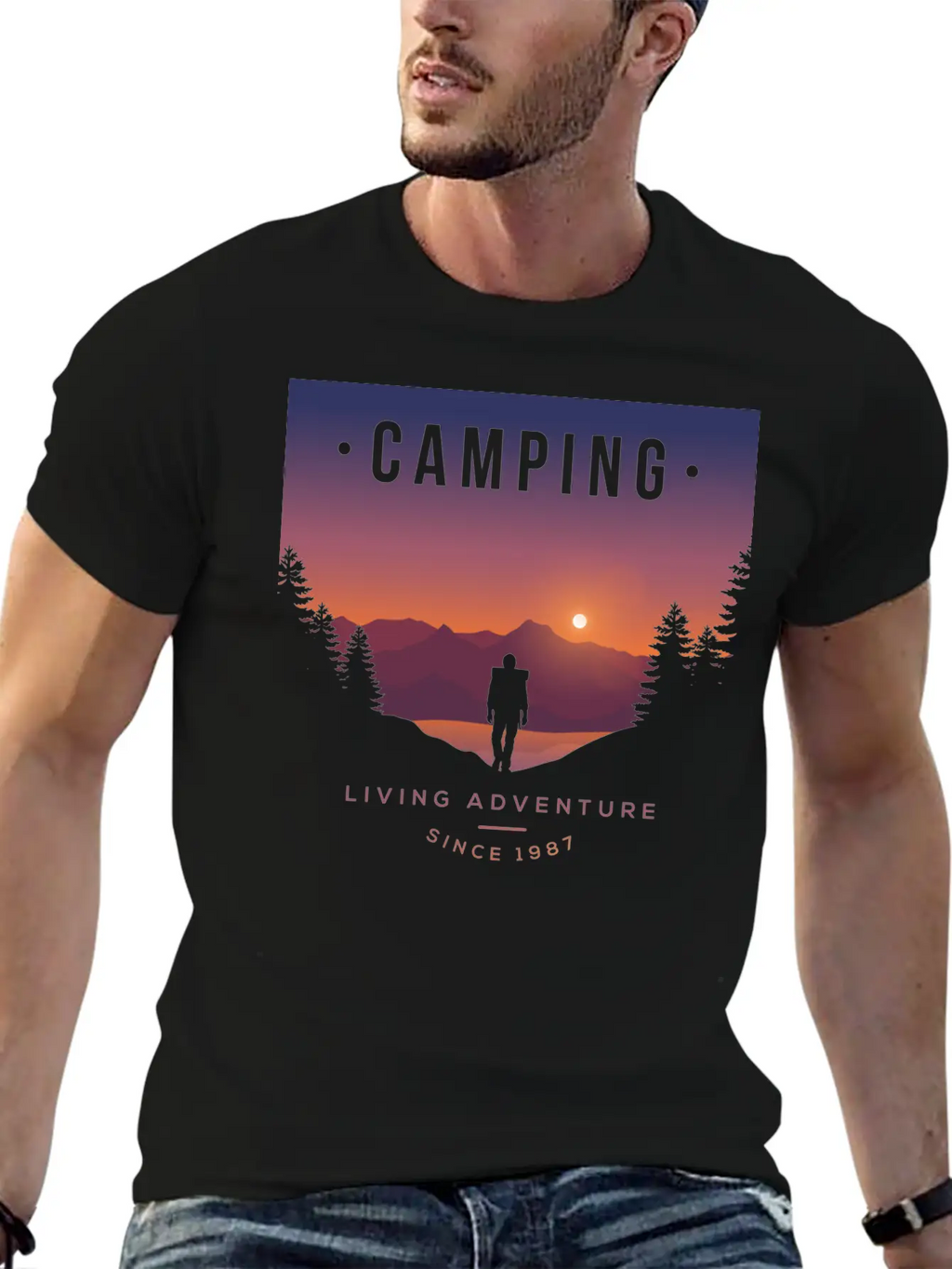 Mountains, Camping, Living Adventure Classic Cotton Tee – Unisex Comfort For Any Season