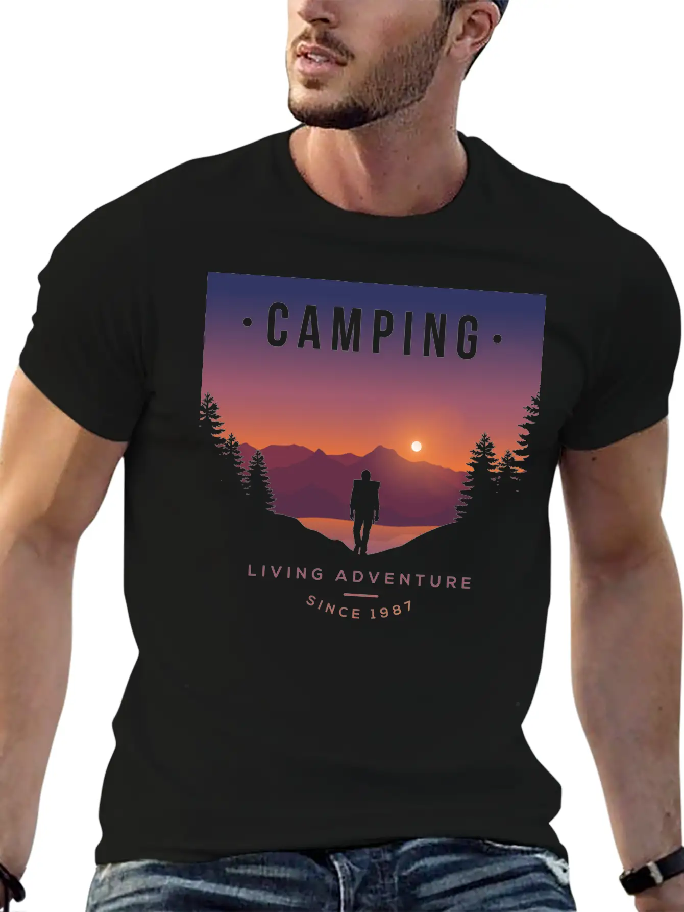 Mountains, Camping, Living Adventure Classic Cotton Tee – Unisex Comfort For Any Season