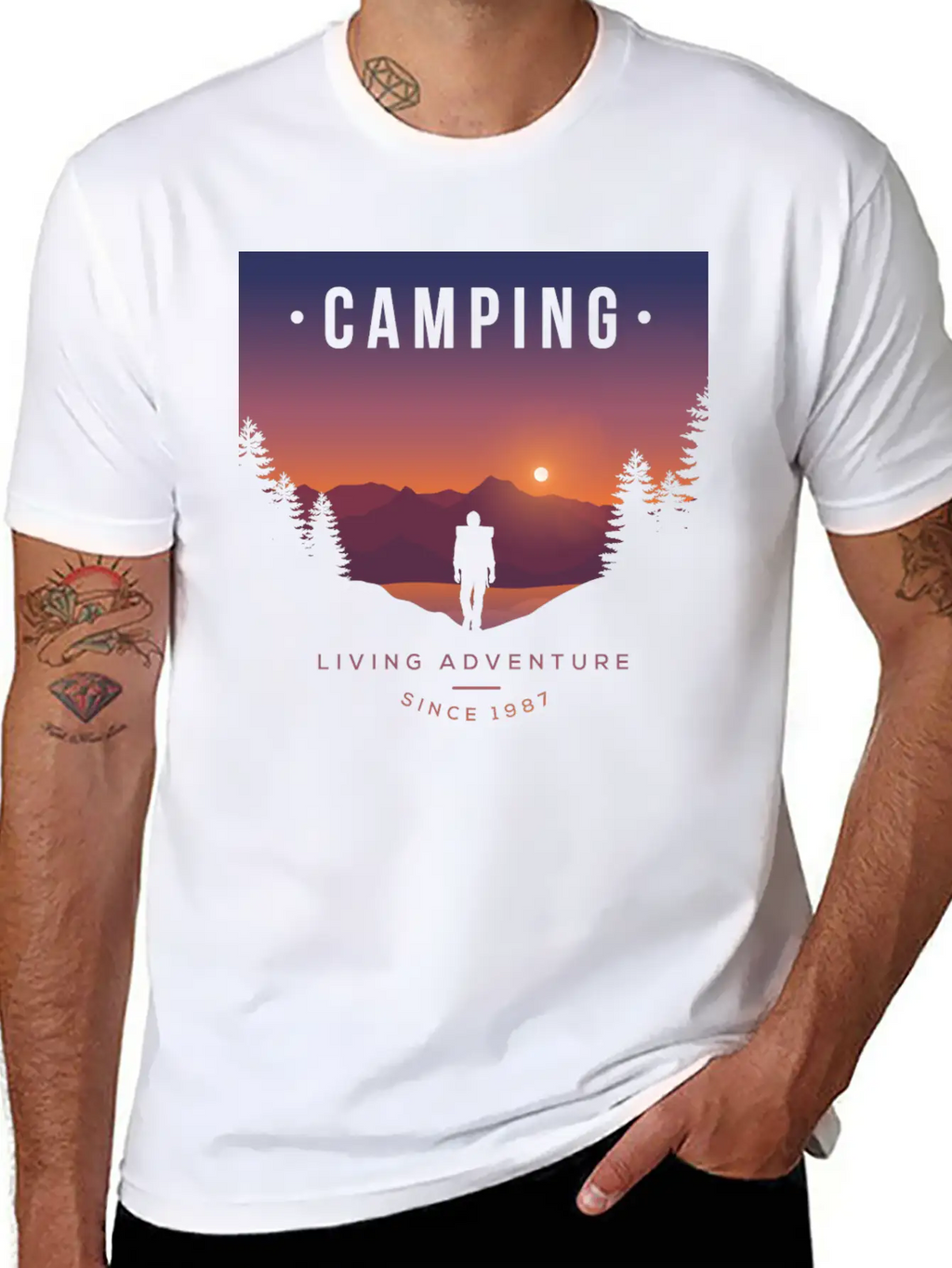 Mountains, Camping, Living Adventure Classic Cotton Tee – Unisex Comfort For Any Season