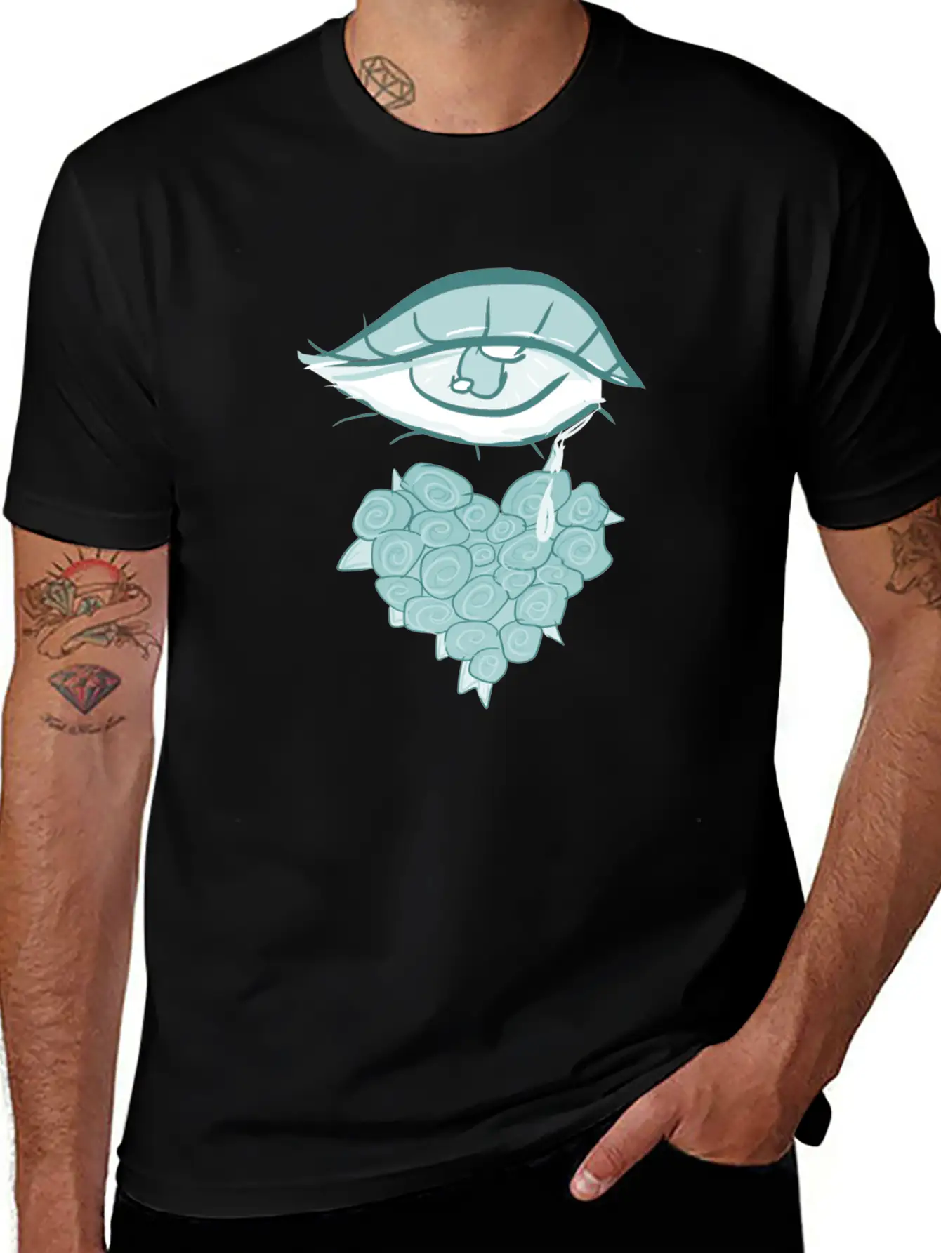 Mourning Flowers Tears Roses Heart Eye Essential Cotton Tee For Daily Outfits – Unisex Style