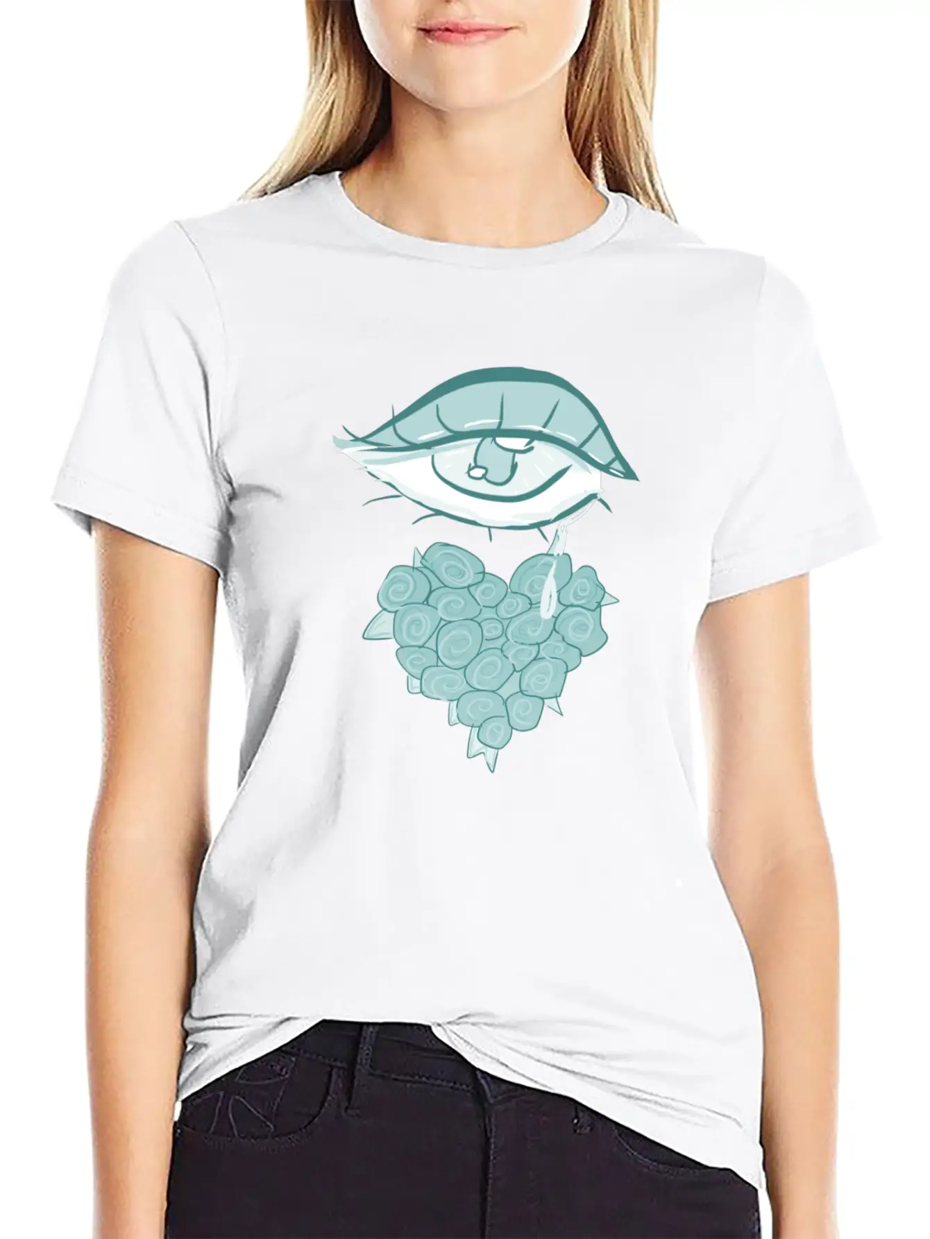 Mourning Flowers Tears Roses Heart Eye Essential Cotton Tee For Daily Outfits – Unisex Style