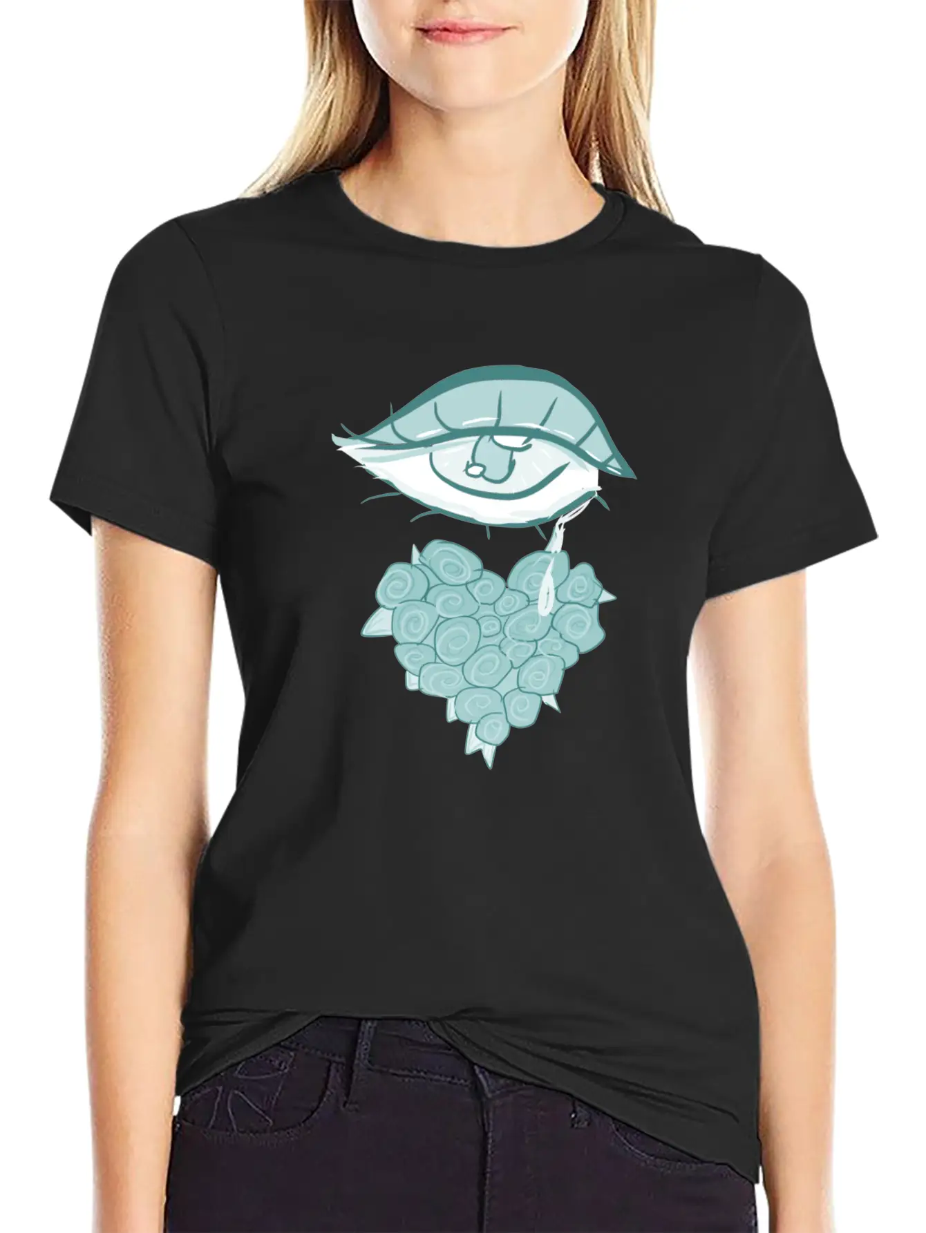 Mourning Flowers Tears Roses Heart Eye Essential Cotton Tee For Daily Outfits – Unisex Style