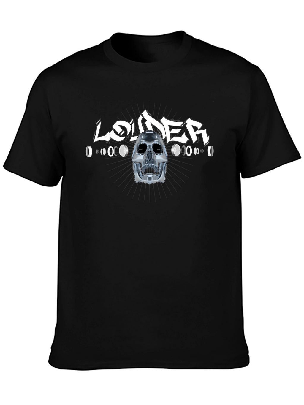 Louder Black T-Shirt with Skull Design
