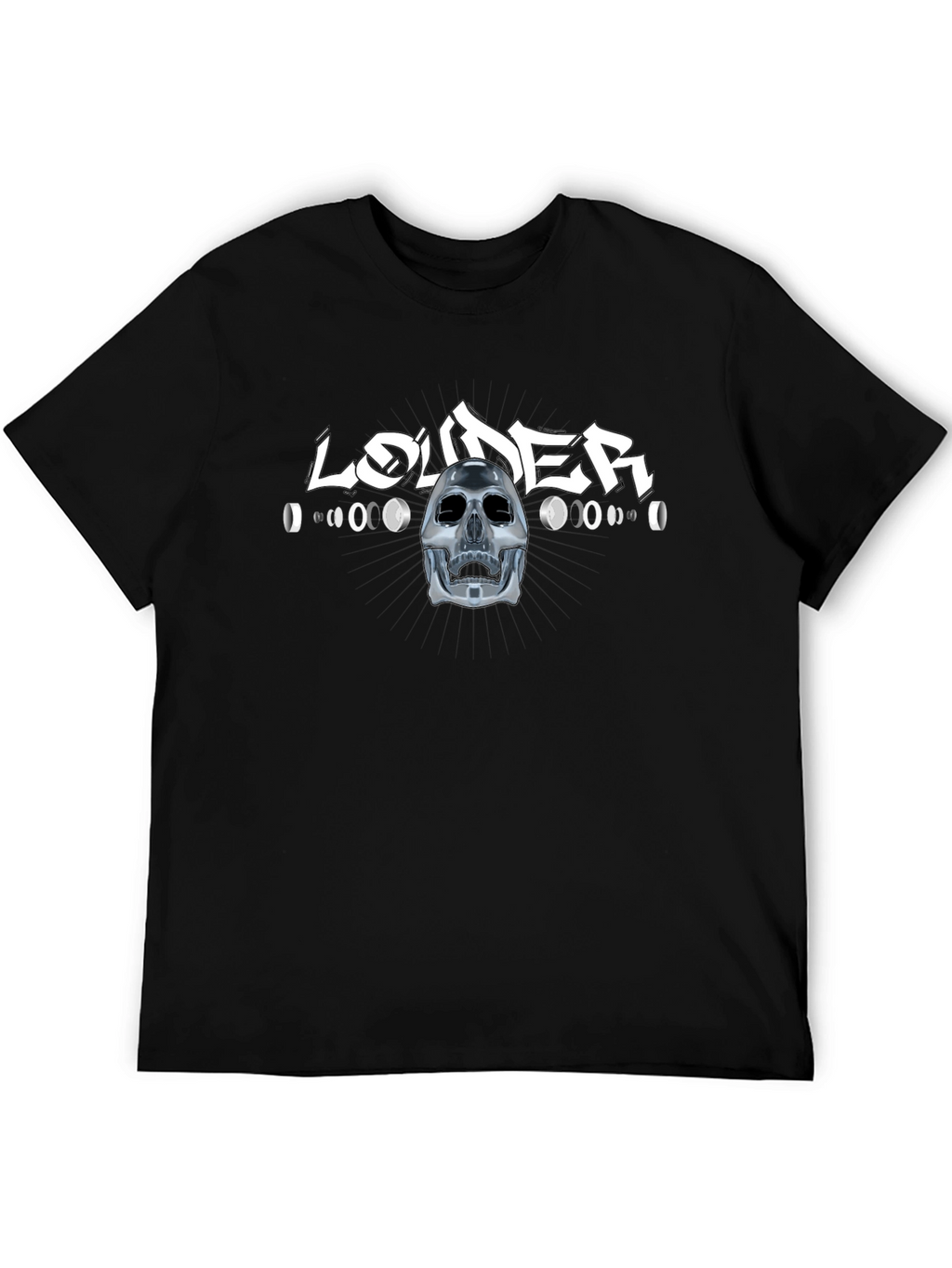 Louder Black T-Shirt with Skull Design
