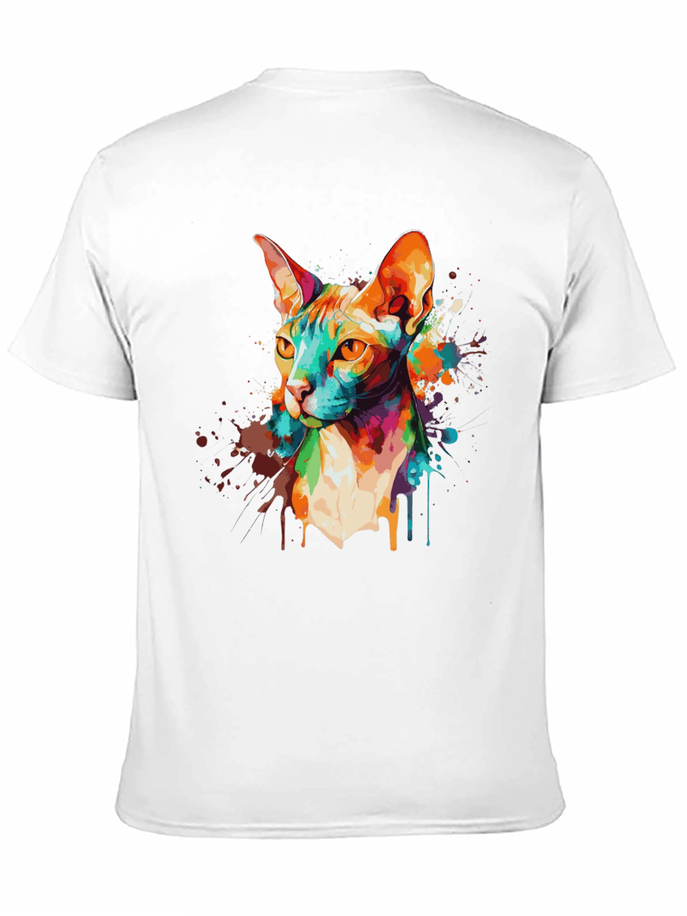 Colorful Cat Graphic Black T-Shirt