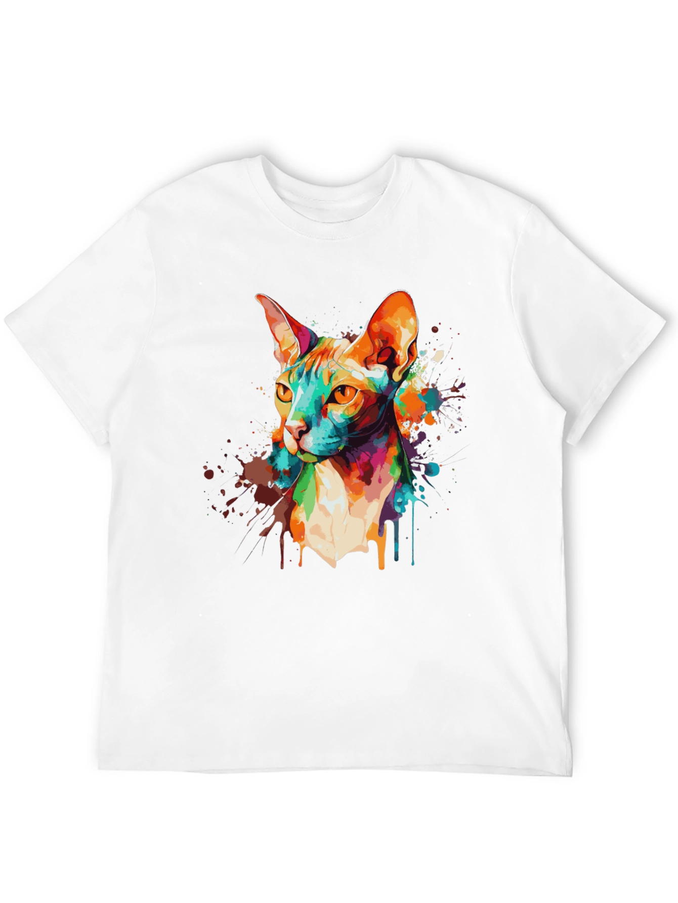 Colorful Cat Graphic Black T-Shirt