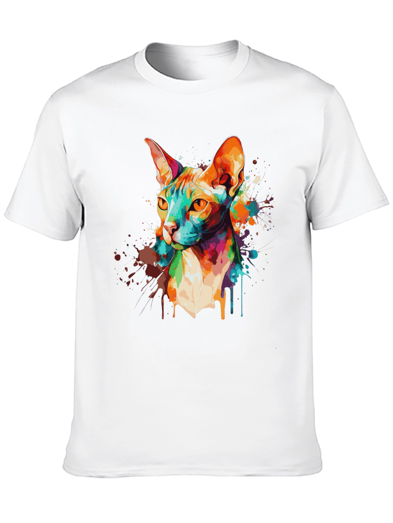 Colorful Cat Graphic Black T-Shirt