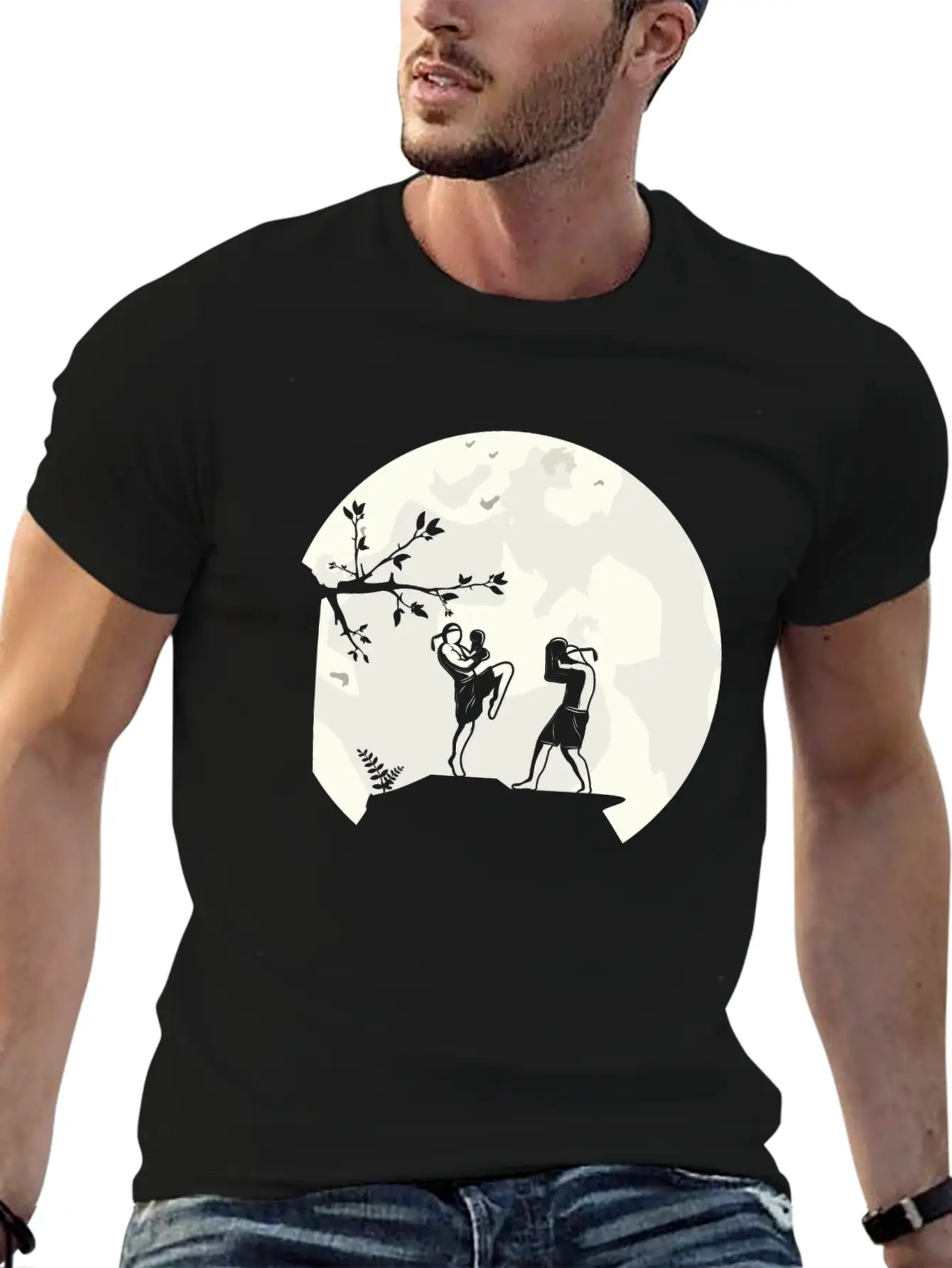 Muay Thai Thaiboxing Fighter Fight Moon For Men Basic Graphic T-Shirt – Daily Comfort In Soft Cotton