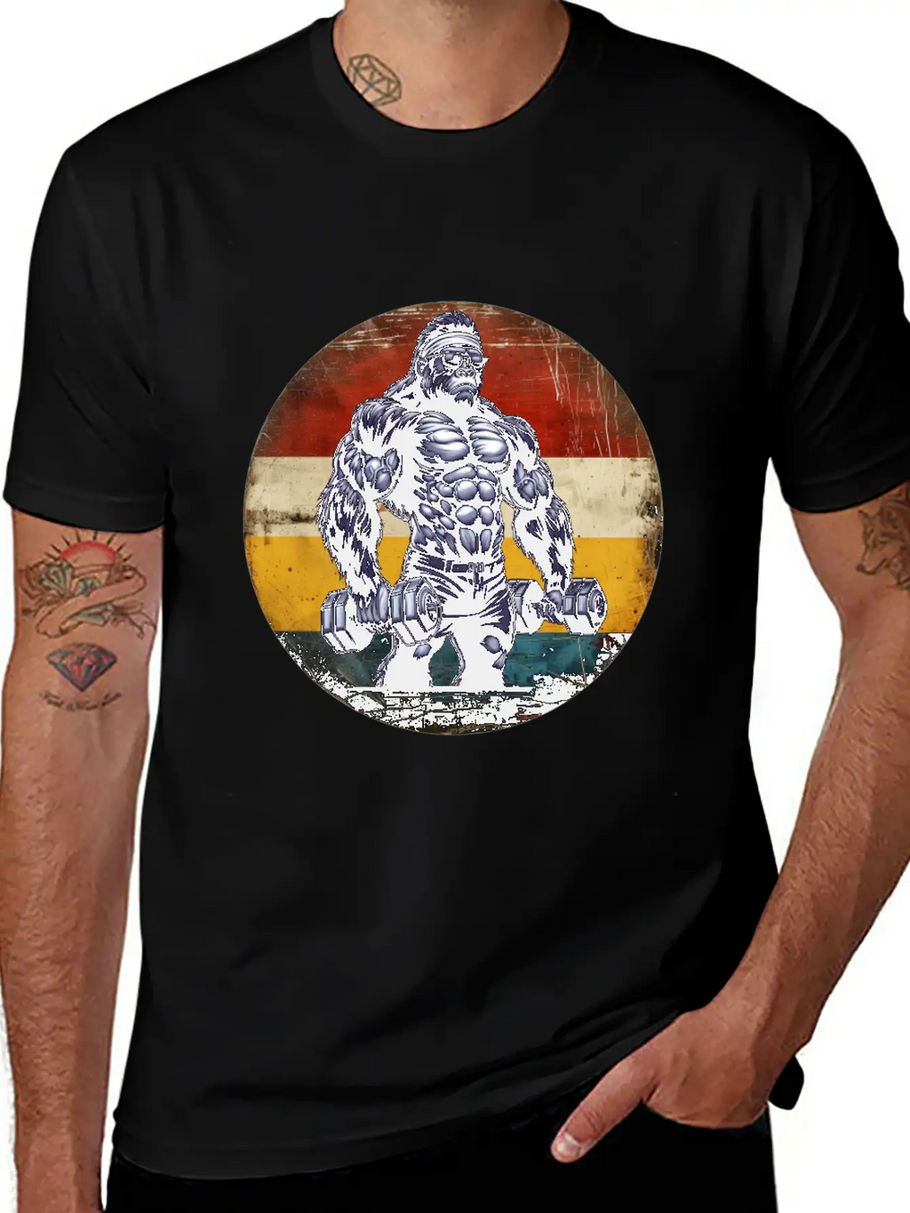 Muscular Gorilla Bodybuilder Gym Workout Sunset Stylish Everyday T-Shirt – Unisex Basic Cotton Tee