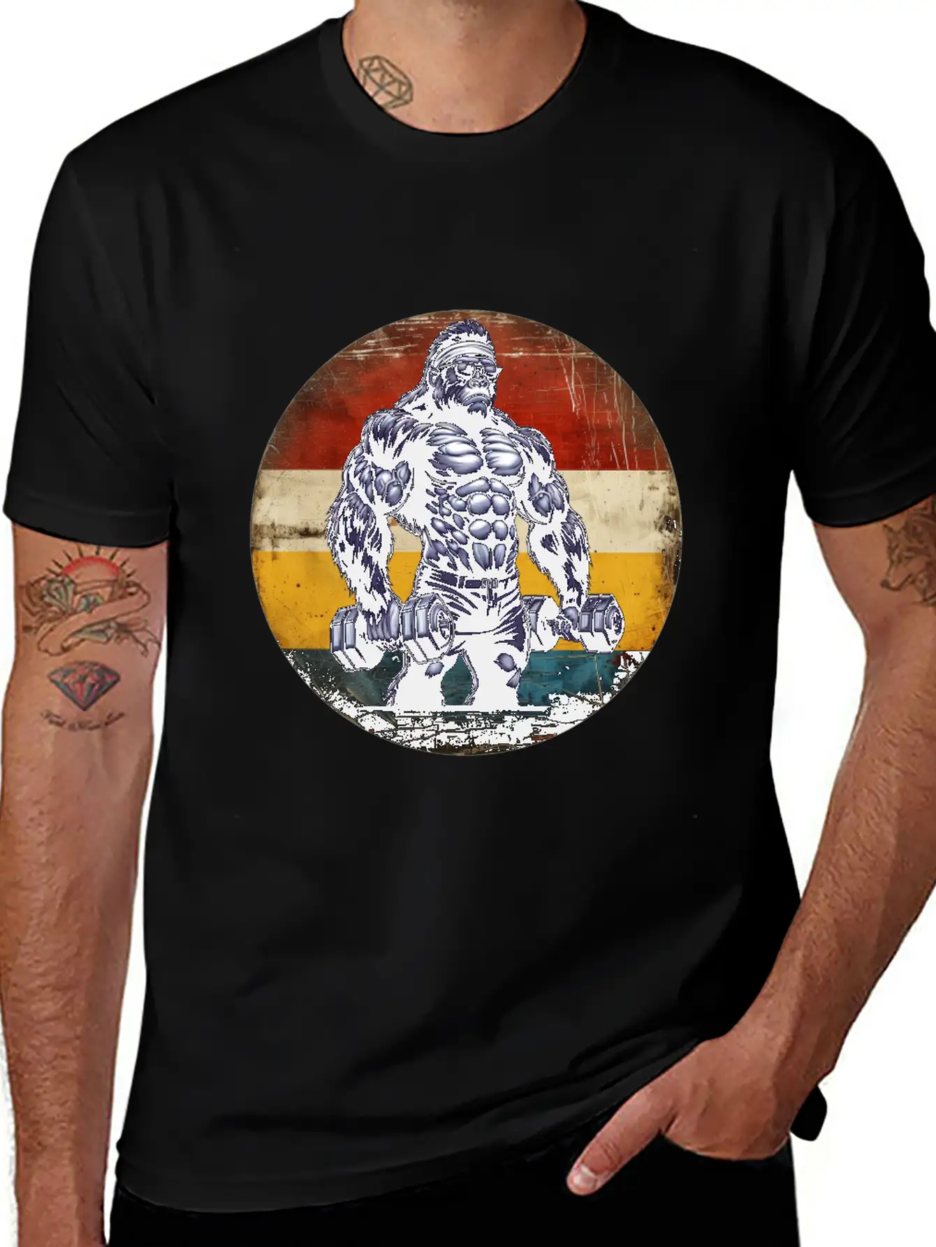 Muscular Gorilla Bodybuilder Gym Workout Sunset Stylish Everyday T-Shirt – Unisex Basic Cotton Tee