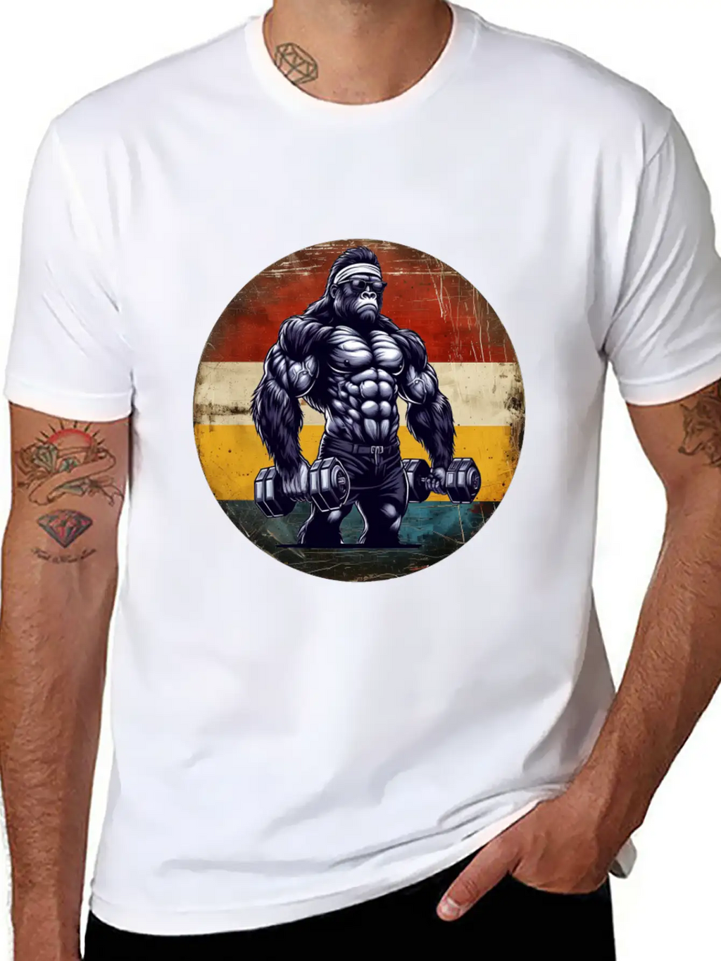 Muscular Gorilla Bodybuilder Gym Workout Sunset Stylish Everyday T-Shirt – Unisex Basic Cotton Tee