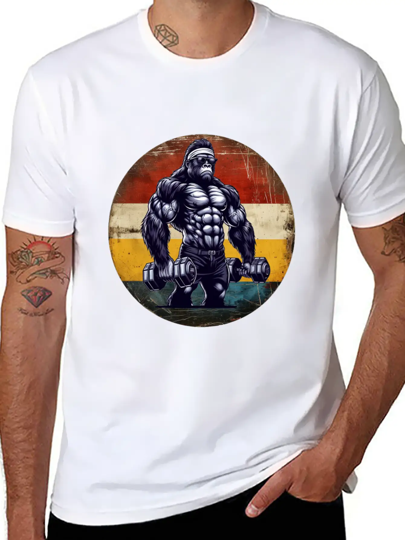 Muscular Gorilla Bodybuilder Gym Workout Sunset Stylish Everyday T-Shirt – Unisex Basic Cotton Tee