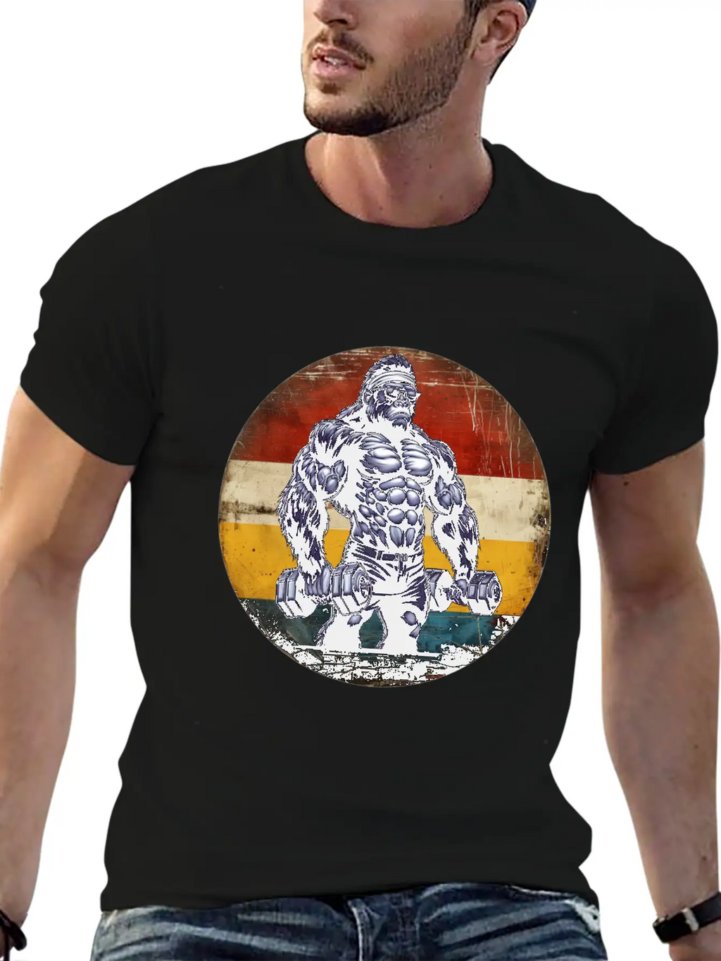 Muscular Gorilla Bodybuilder Gym Workout Sunset Stylish Everyday T-Shirt – Unisex Basic Cotton Tee