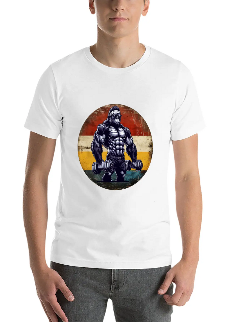 Muscular Gorilla Bodybuilder Gym Workout Sunset Stylish Everyday T-Shirt – Unisex Basic Cotton Tee