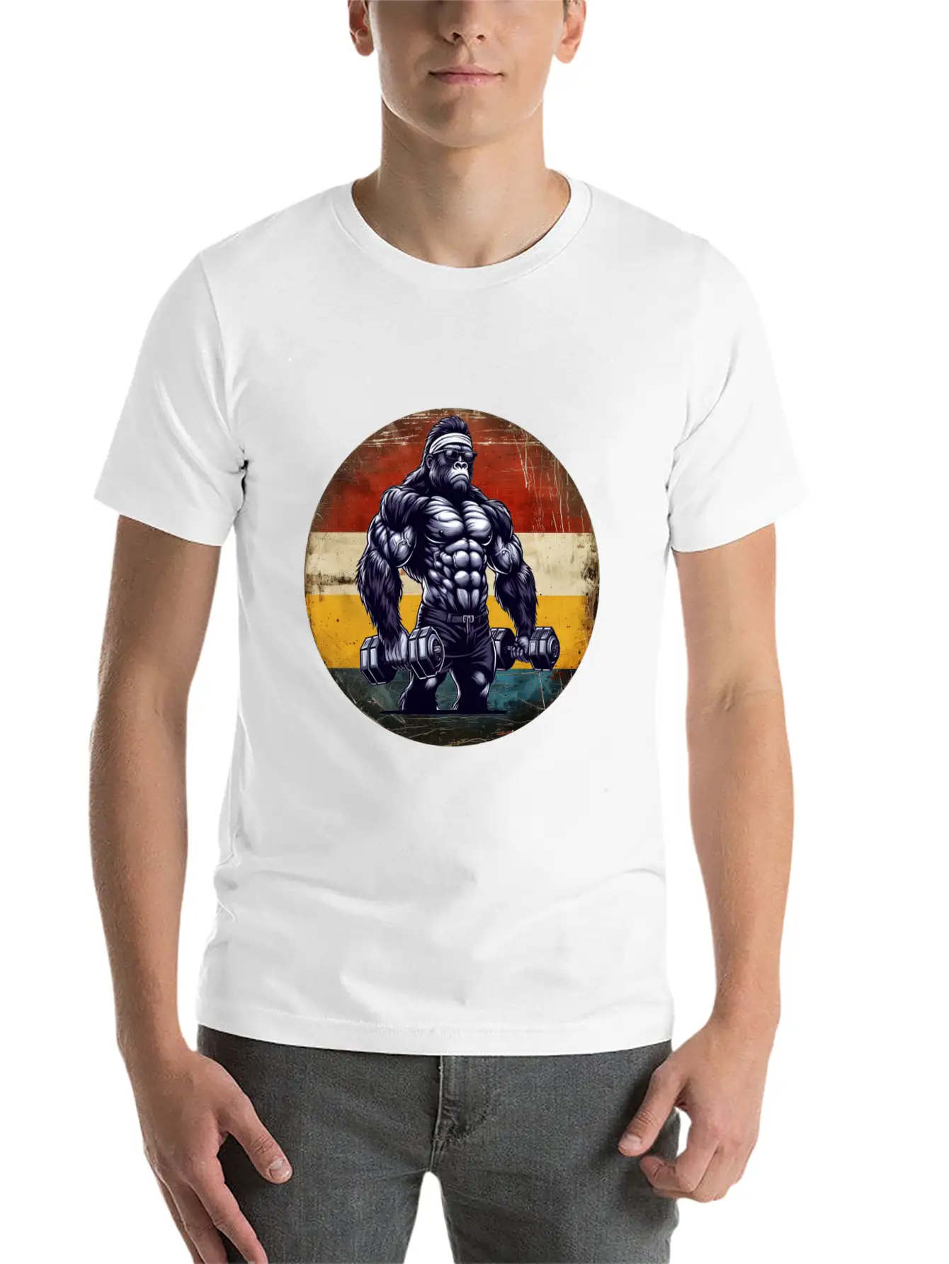 Muscular Gorilla Bodybuilder Gym Workout Sunset Stylish Everyday T-Shirt – Unisex Basic Cotton Tee
