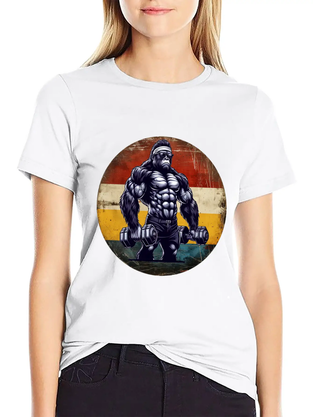 Muscular Gorilla Bodybuilder Gym Workout Sunset Stylish Everyday T-Shirt – Unisex Basic Cotton Tee