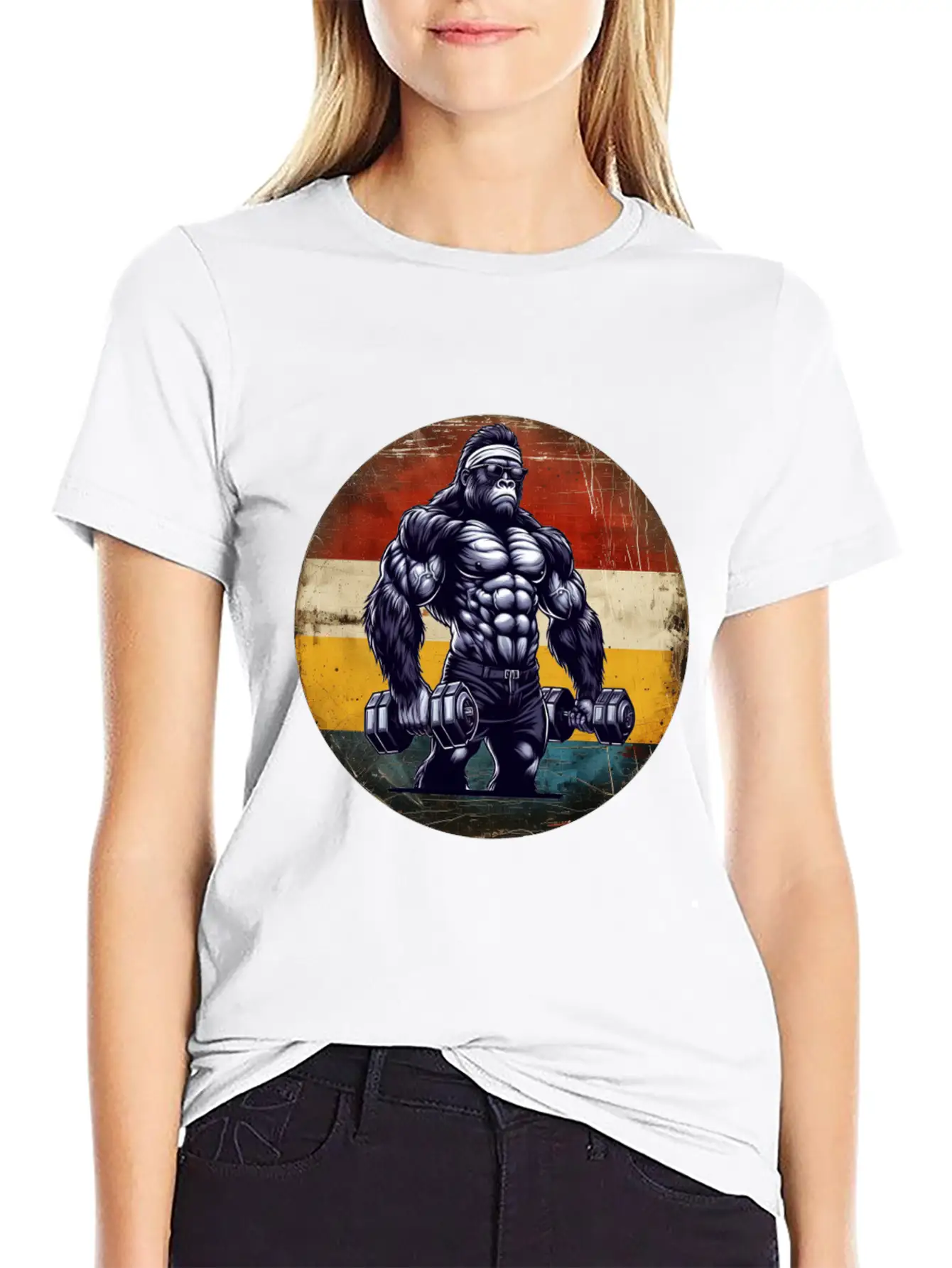 Muscular Gorilla Bodybuilder Gym Workout Sunset Stylish Everyday T-Shirt – Unisex Basic Cotton Tee