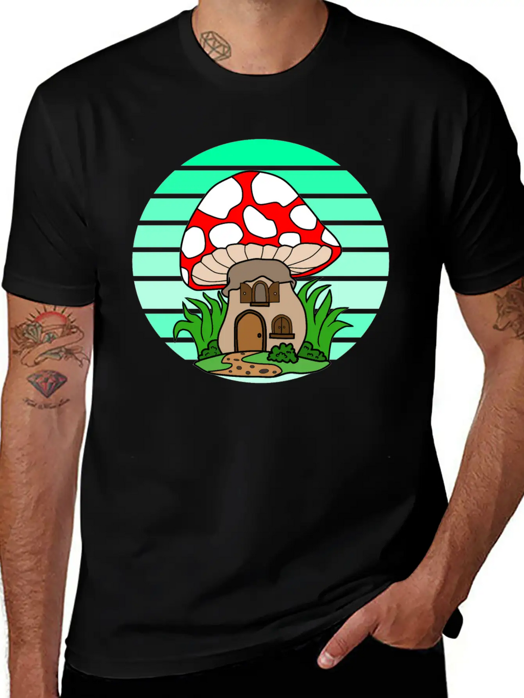 Mushroom House Sunset Stylish Everyday T-Shirt – Unisex Basic Cotton Tee