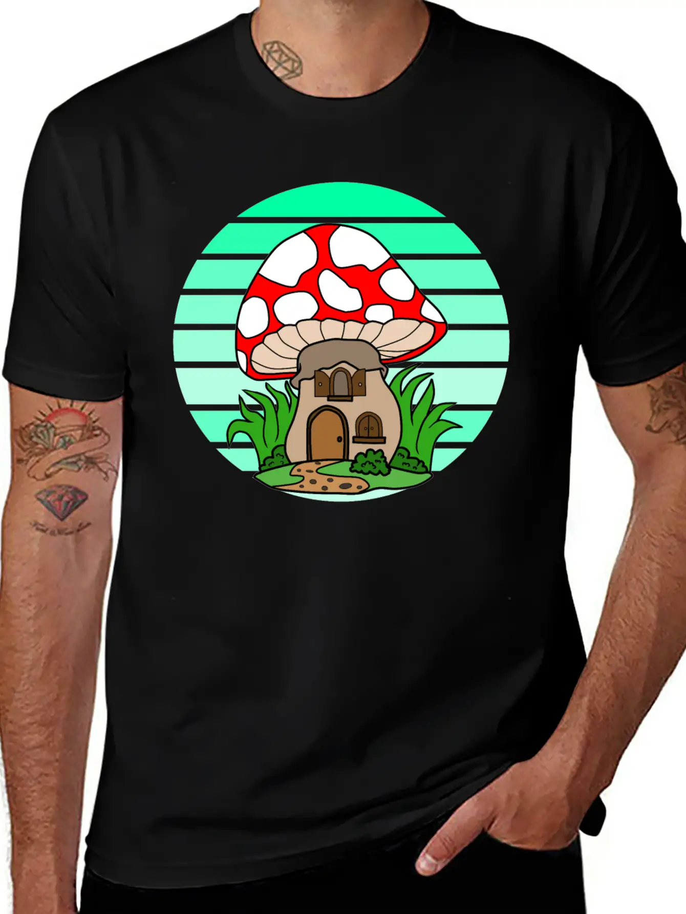 Mushroom House Sunset Stylish Everyday T-Shirt – Unisex Basic Cotton Tee