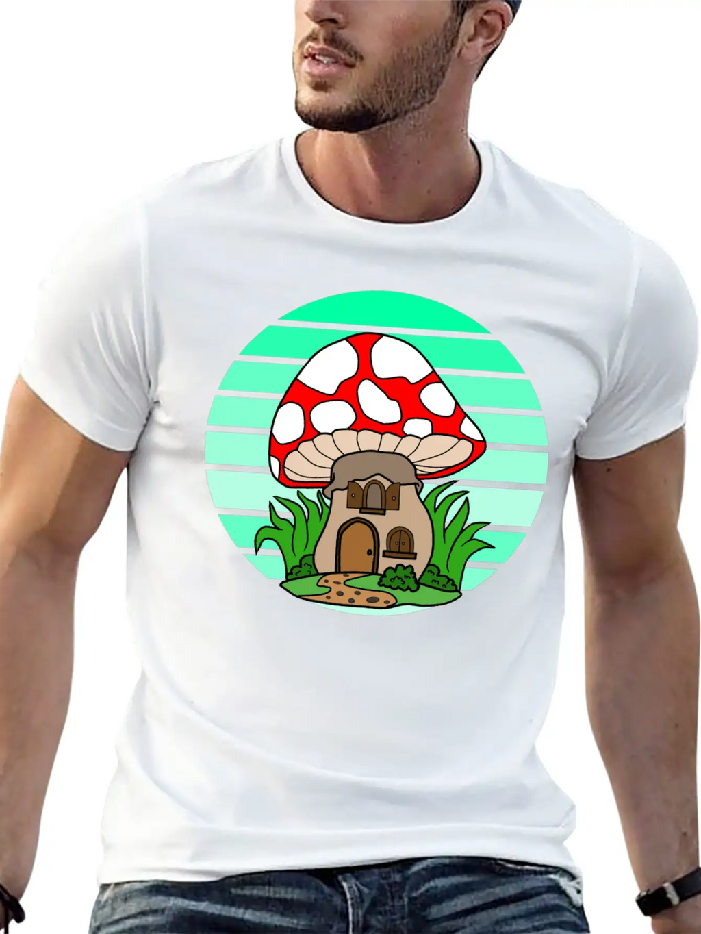 Mushroom House Sunset Stylish Everyday T-Shirt – Unisex Basic Cotton Tee