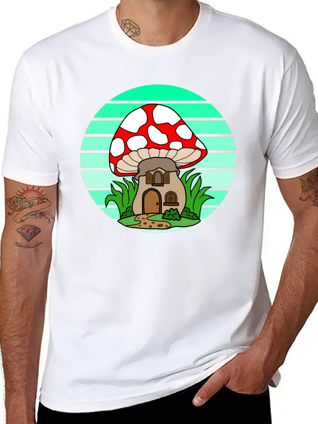 Mushroom House Sunset Stylish Everyday T-Shirt – Unisex Basic Cotton Tee