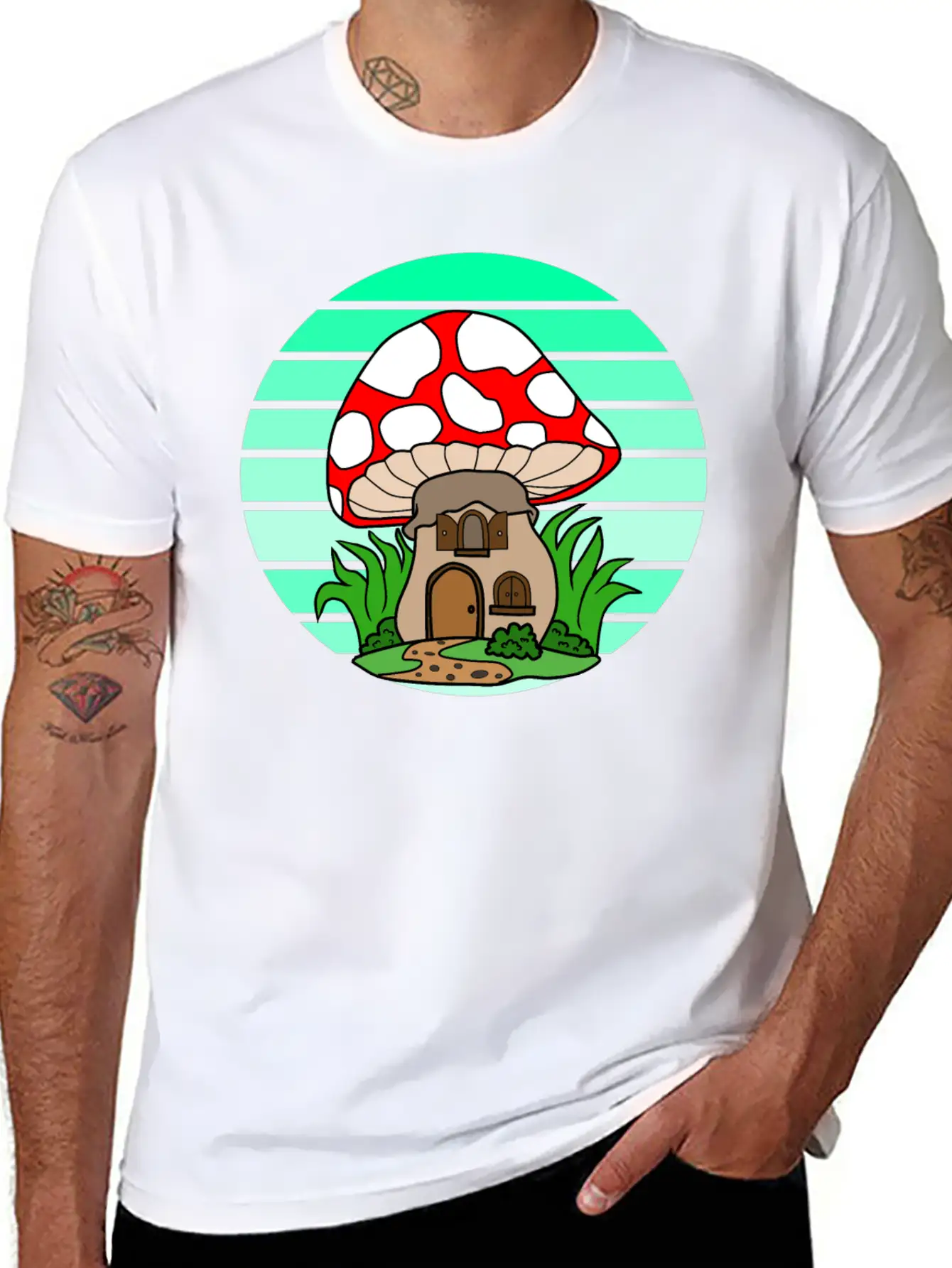 Mushroom House Sunset Stylish Everyday T-Shirt – Unisex Basic Cotton Tee