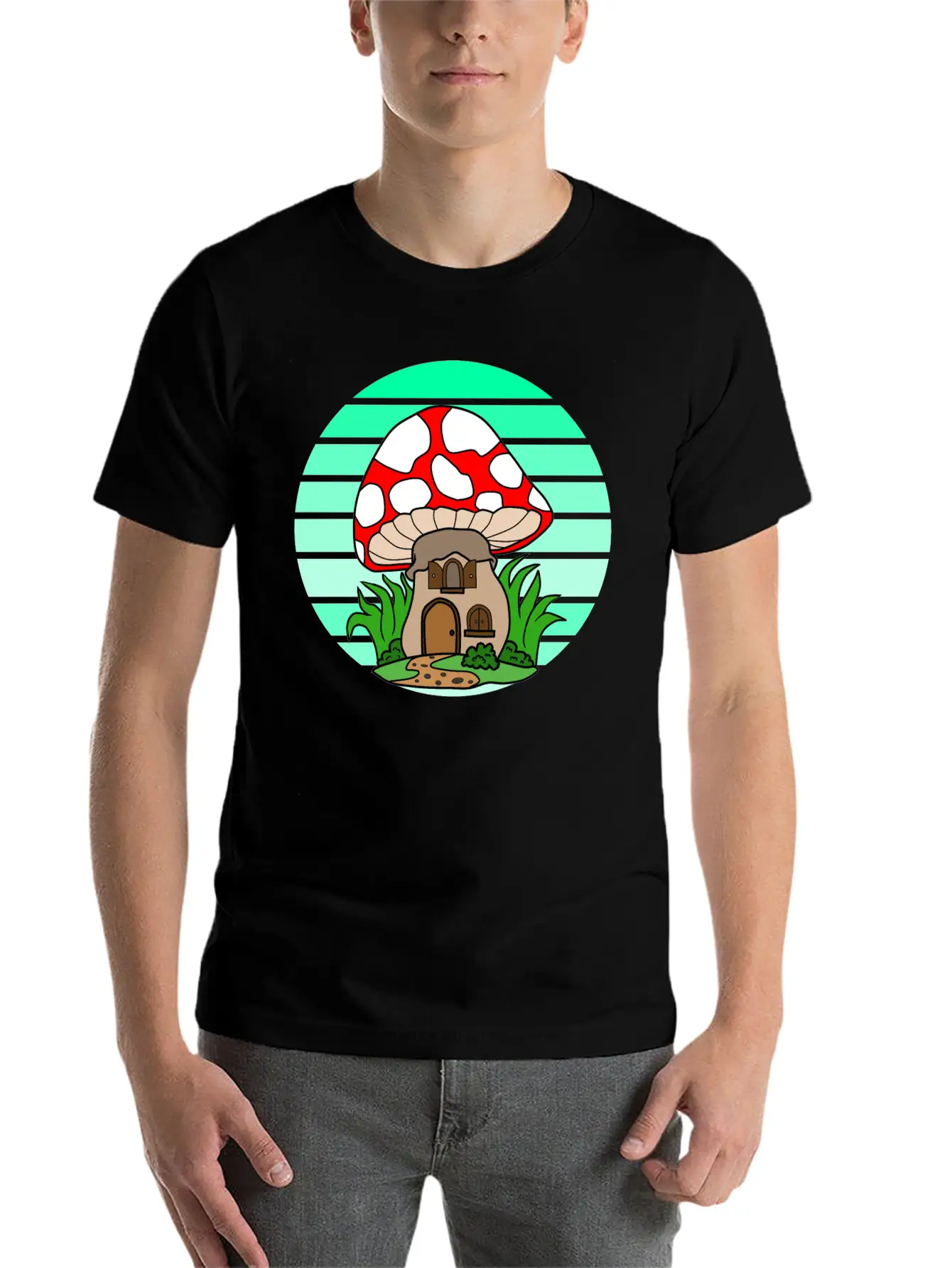 Mushroom House Sunset Stylish Everyday T-Shirt – Unisex Basic Cotton Tee