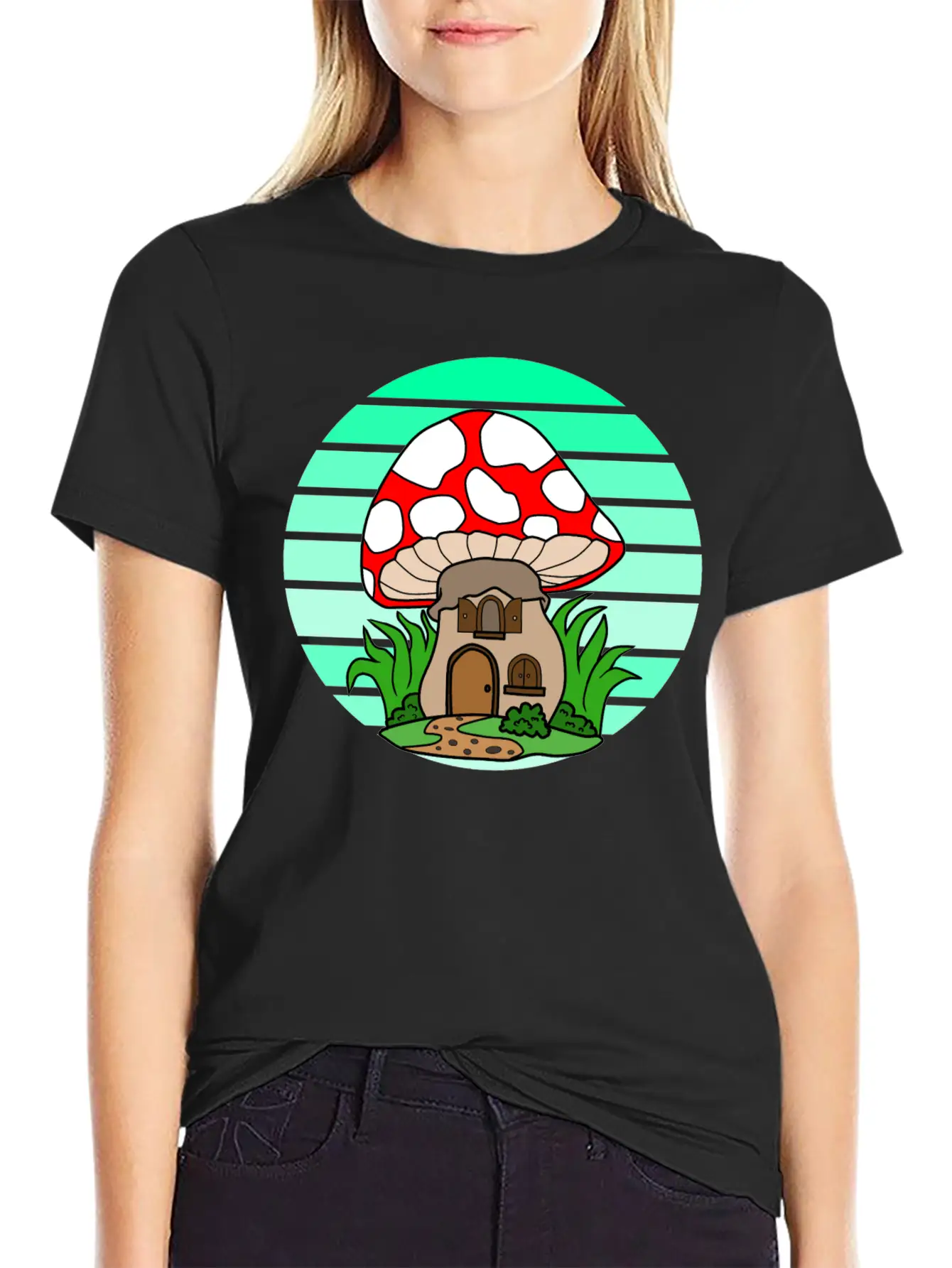 Mushroom House Sunset Stylish Everyday T-Shirt – Unisex Basic Cotton Tee