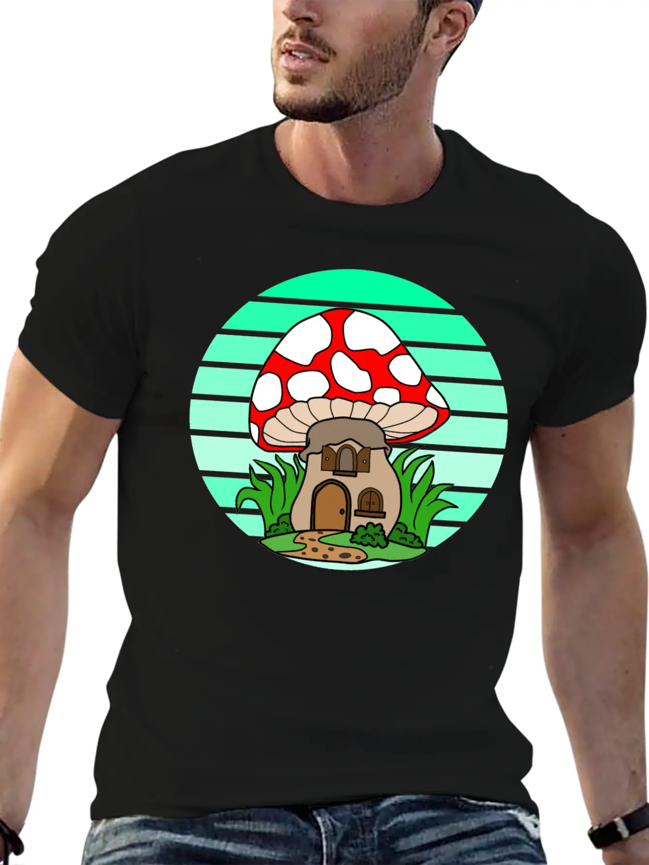 Mushroom House Sunset Stylish Everyday T-Shirt – Unisex Basic Cotton Tee