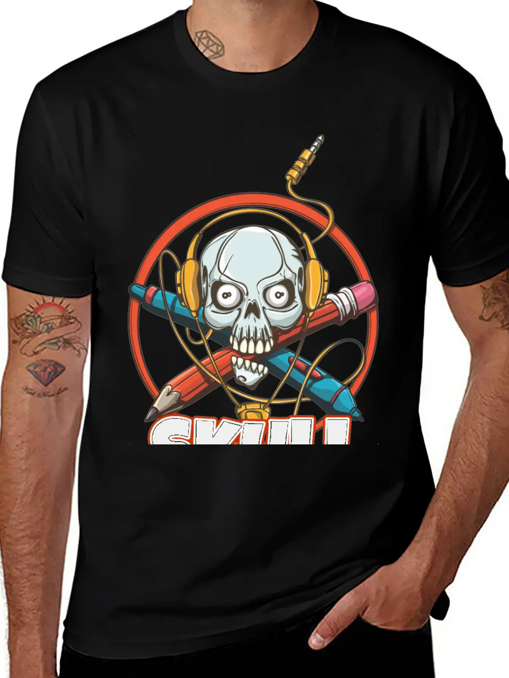 Music And Skulls Breathable Soft Cotton T-Shirt – Timeless Casual Look