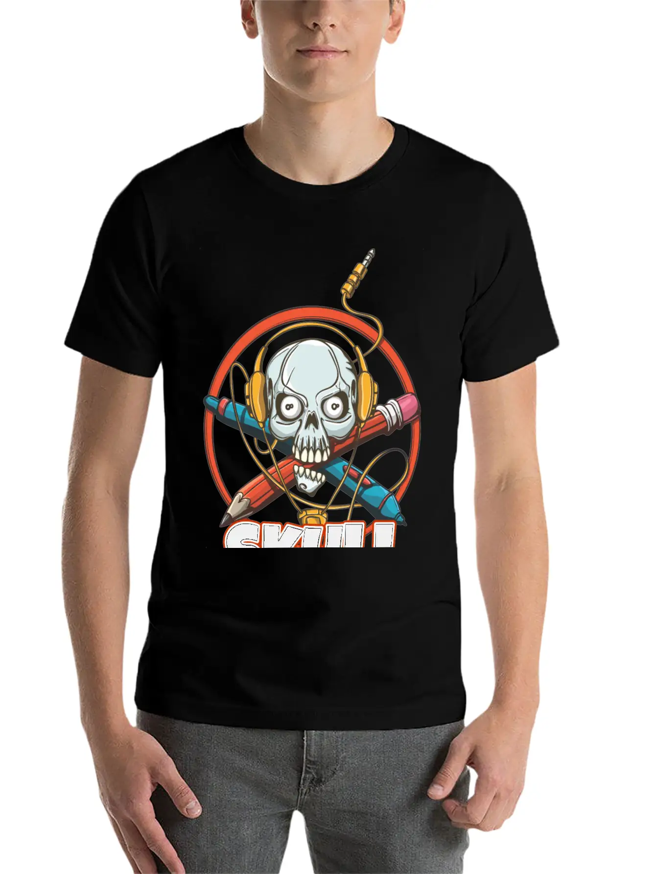 Music And Skulls Breathable Soft Cotton T-Shirt – Timeless Casual Look