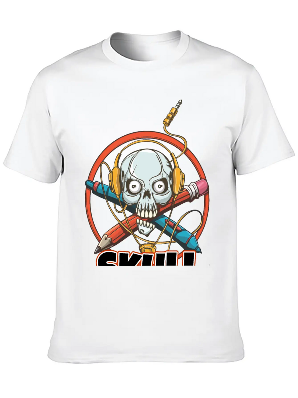 Music And Skulls Breathable Soft Cotton T-Shirt – Timeless Casual Look